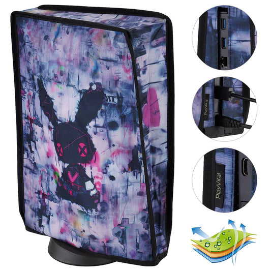 PlayVital Vertical Anti Scratch Waterproof Nylon Dust Cover for PS5 Console Digital Edition & Disc Edition - Lovely Punky Bunny PlayVital