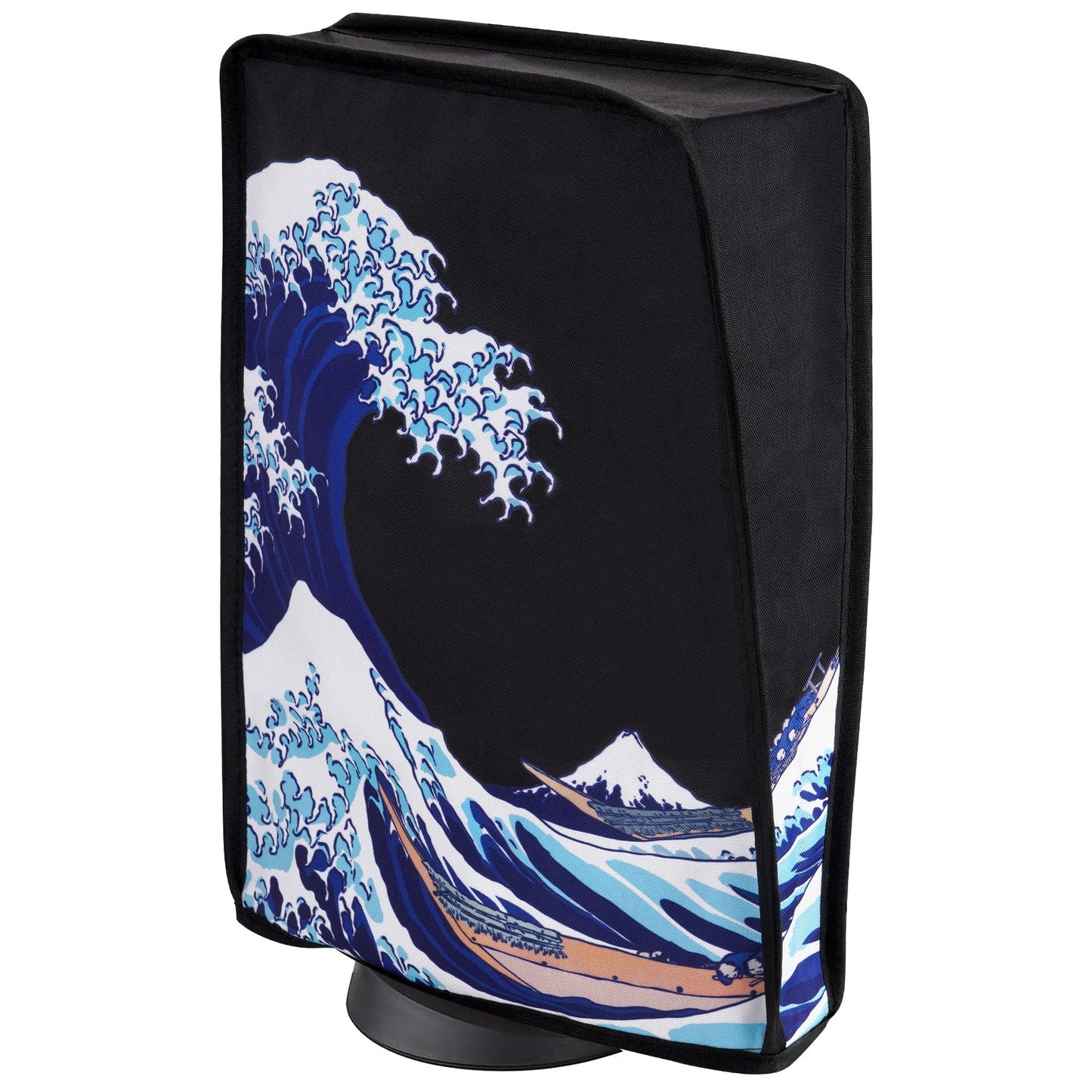 PlayVital Vertical Anti Scratch Waterproof Nylon Dust Cover for PS5 Console Digital Edition & Disc Edition - The Great Wave & Black PlayVital