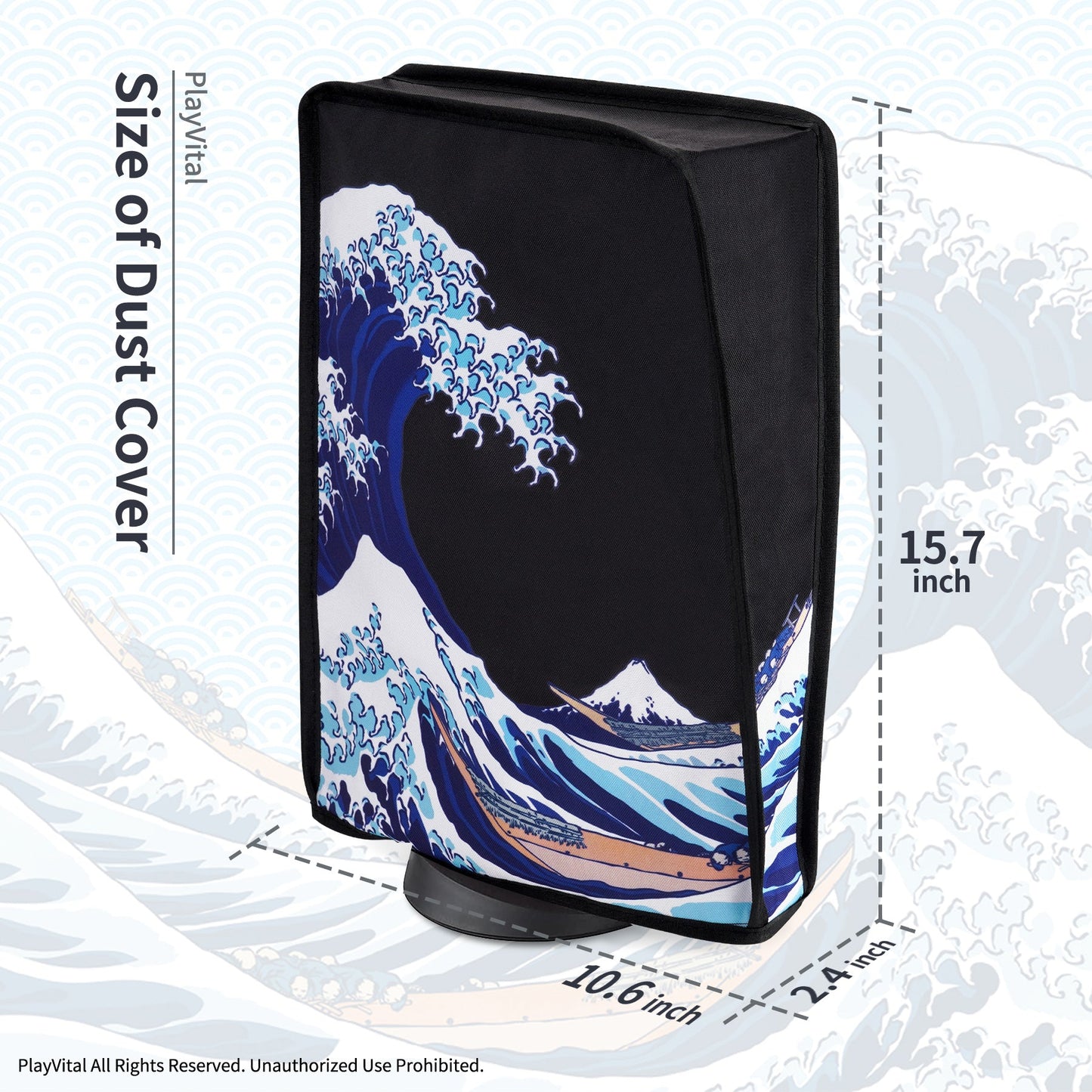 PlayVital Vertical Anti Scratch Waterproof Nylon Dust Cover for PS5 Console Digital Edition & Disc Edition - The Great Wave & Black PlayVital