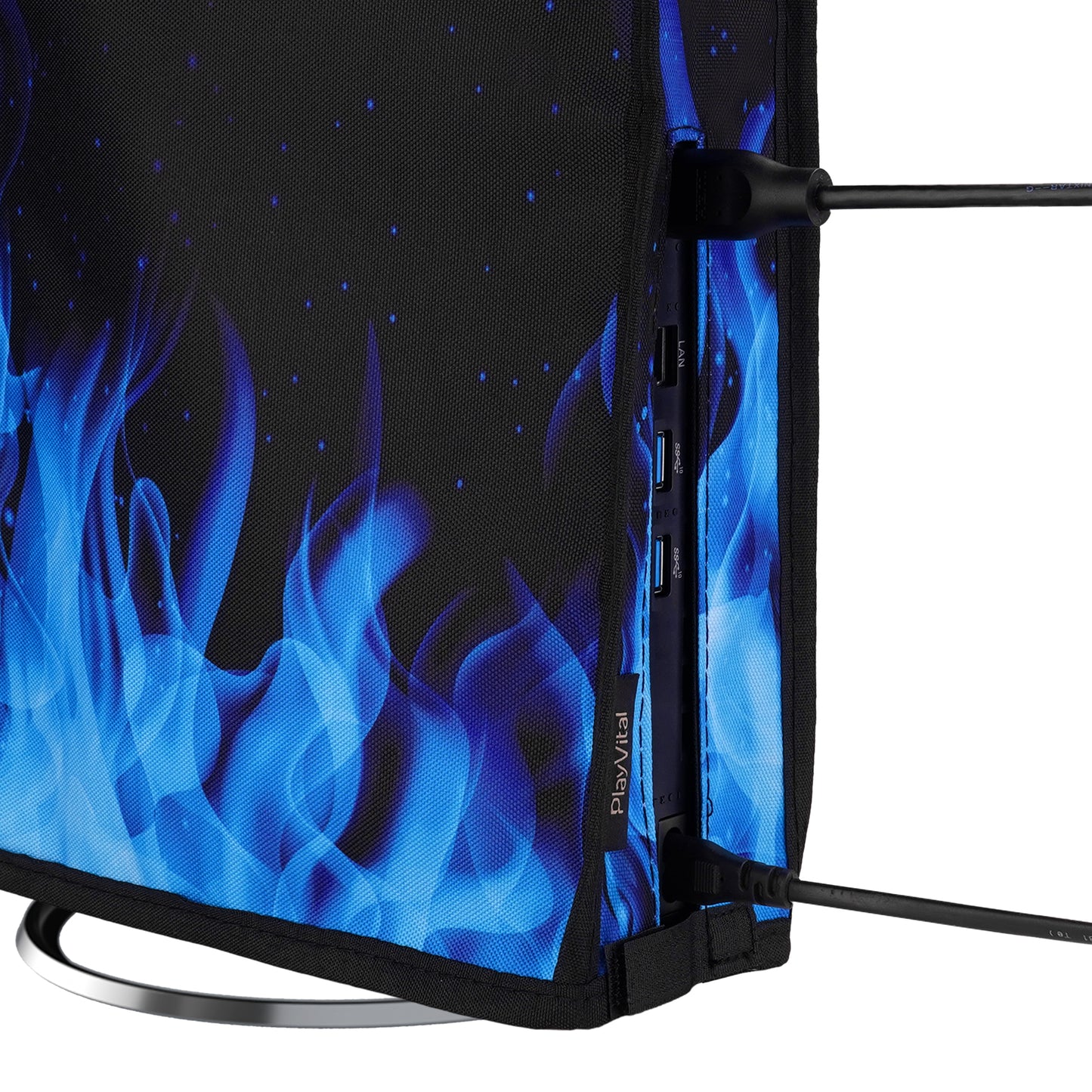 PlayVital Vertical Dust Cover for ps5 Slim Digital Edition(The New Smaller Design), Nylon Dust Proof Protector Waterproof Cover Sleeve for ps5 Slim Console - Blue Flame - JKSPFH006 PlayVital