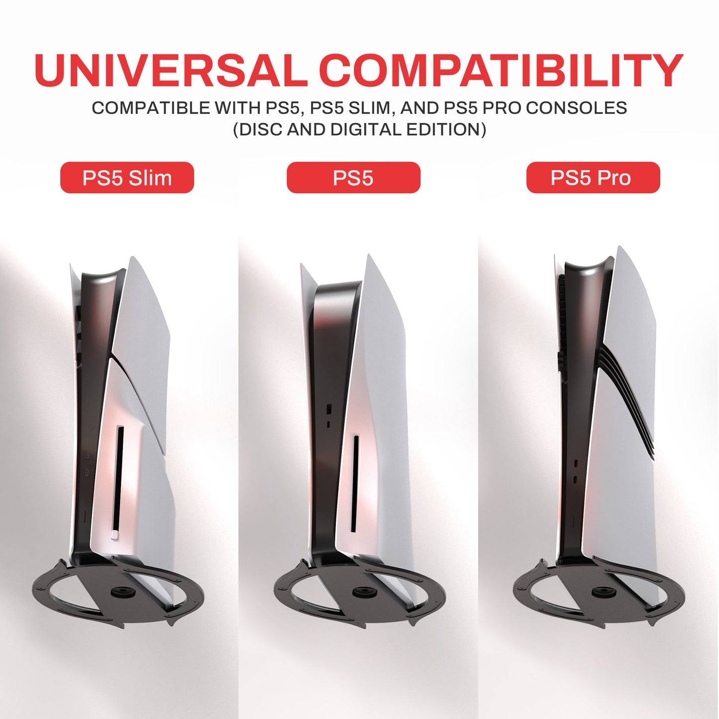PlayVital Vertical Stand with Anti-Slip Pads for PS5/Slim/Pro/Standard Console Disc & Digital, Space-Saving Holder Base Accessories for PS5/Pro/Slim - Black PlayVital