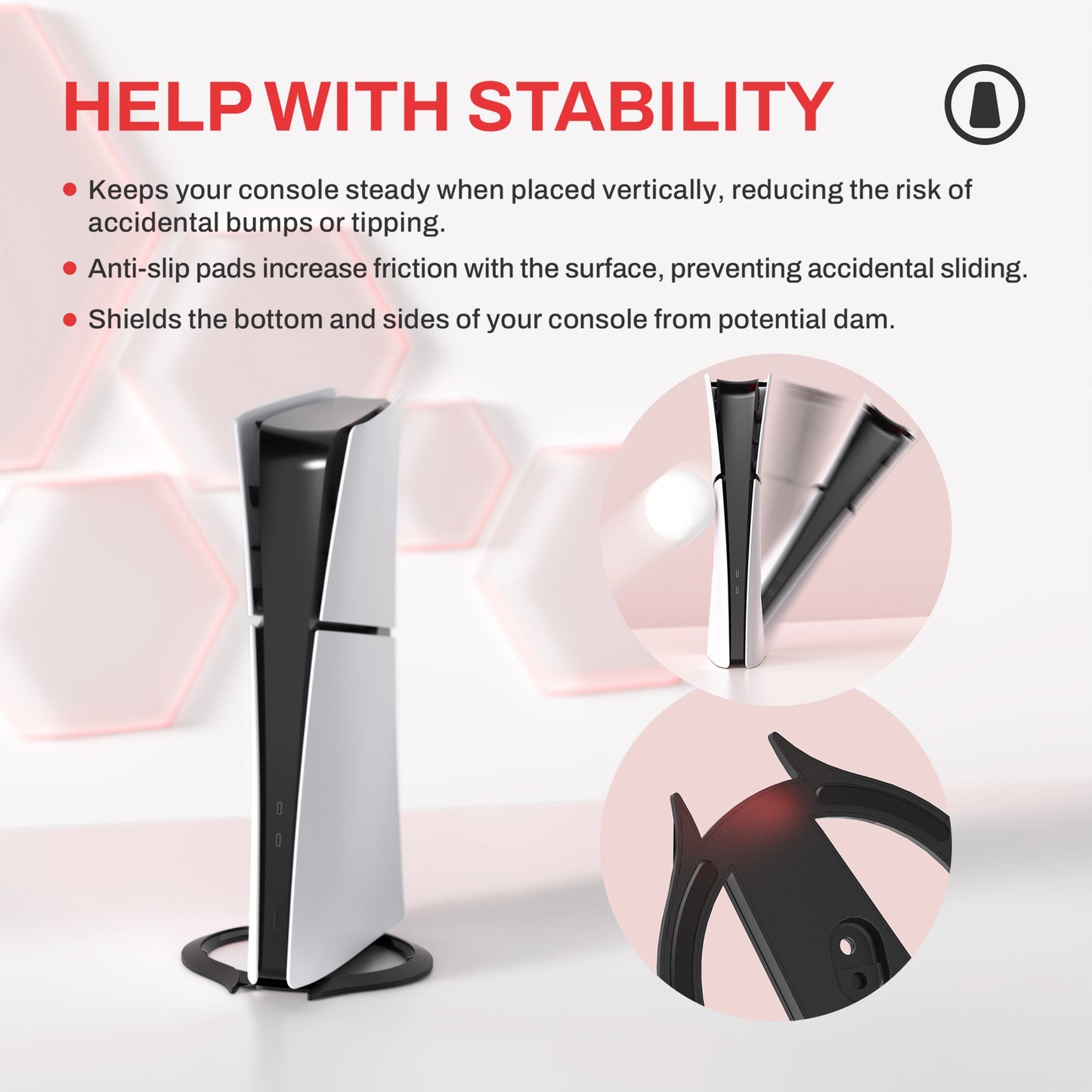 PlayVital Vertical Stand with Anti-Slip Pads for PS5/Slim/Pro/Standard Console Disc & Digital, Space-Saving Holder Base Accessories for PS5/Pro/Slim - Black PlayVital