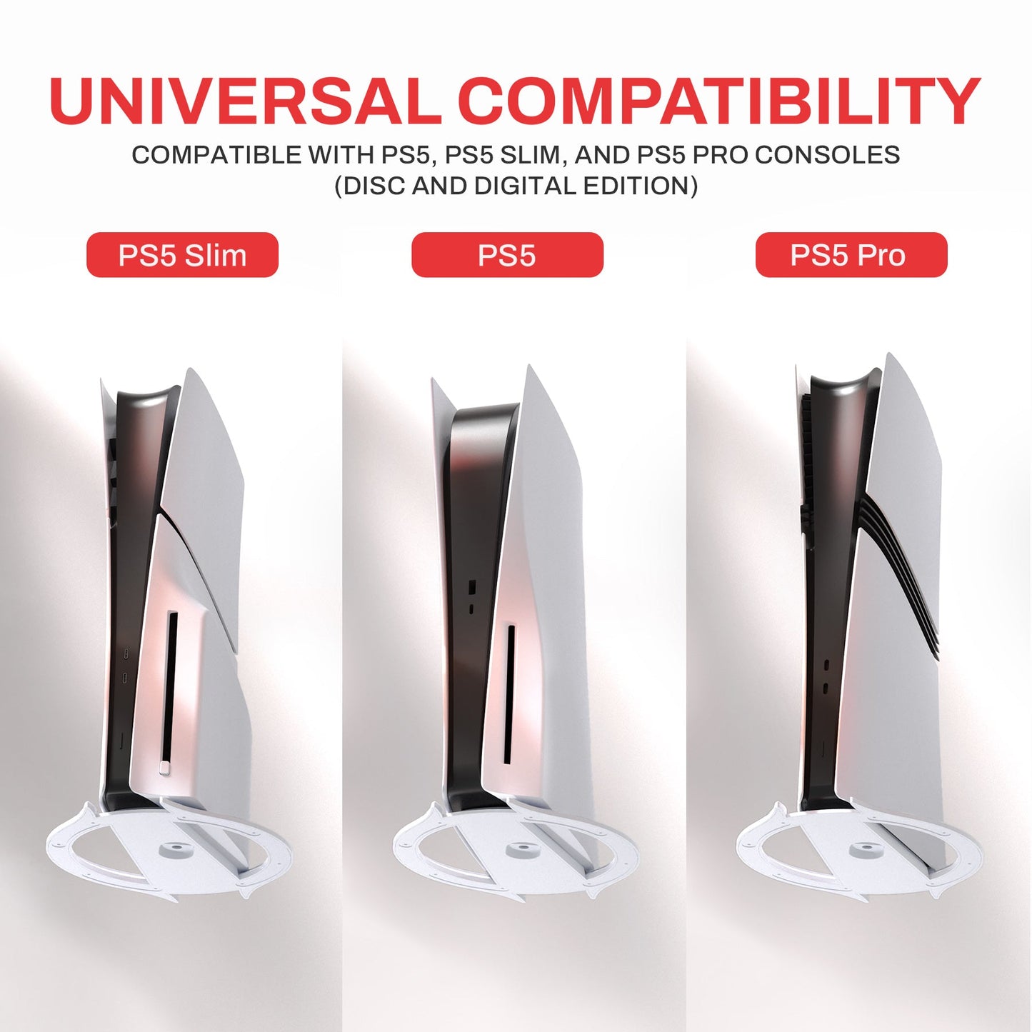 PlayVital Vertical Stand with Anti-Slip Pads for PS5/Slim/Pro/Standard Console Disc & Digital, Space-Saving Holder Base Accessories for PS5/Pro/Slim - White PlayVital