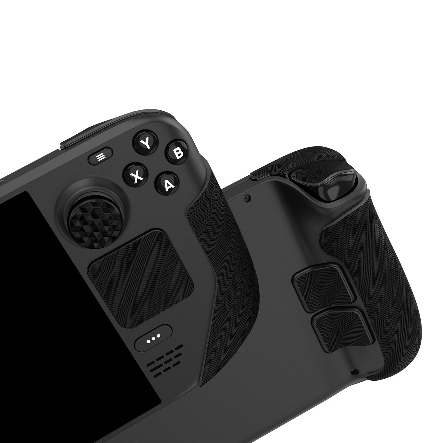 PlayVital Water Ripple Textured Handle Grips with Thumb Grip Caps for Steam Deck LCD & OLED - Black PlayVital