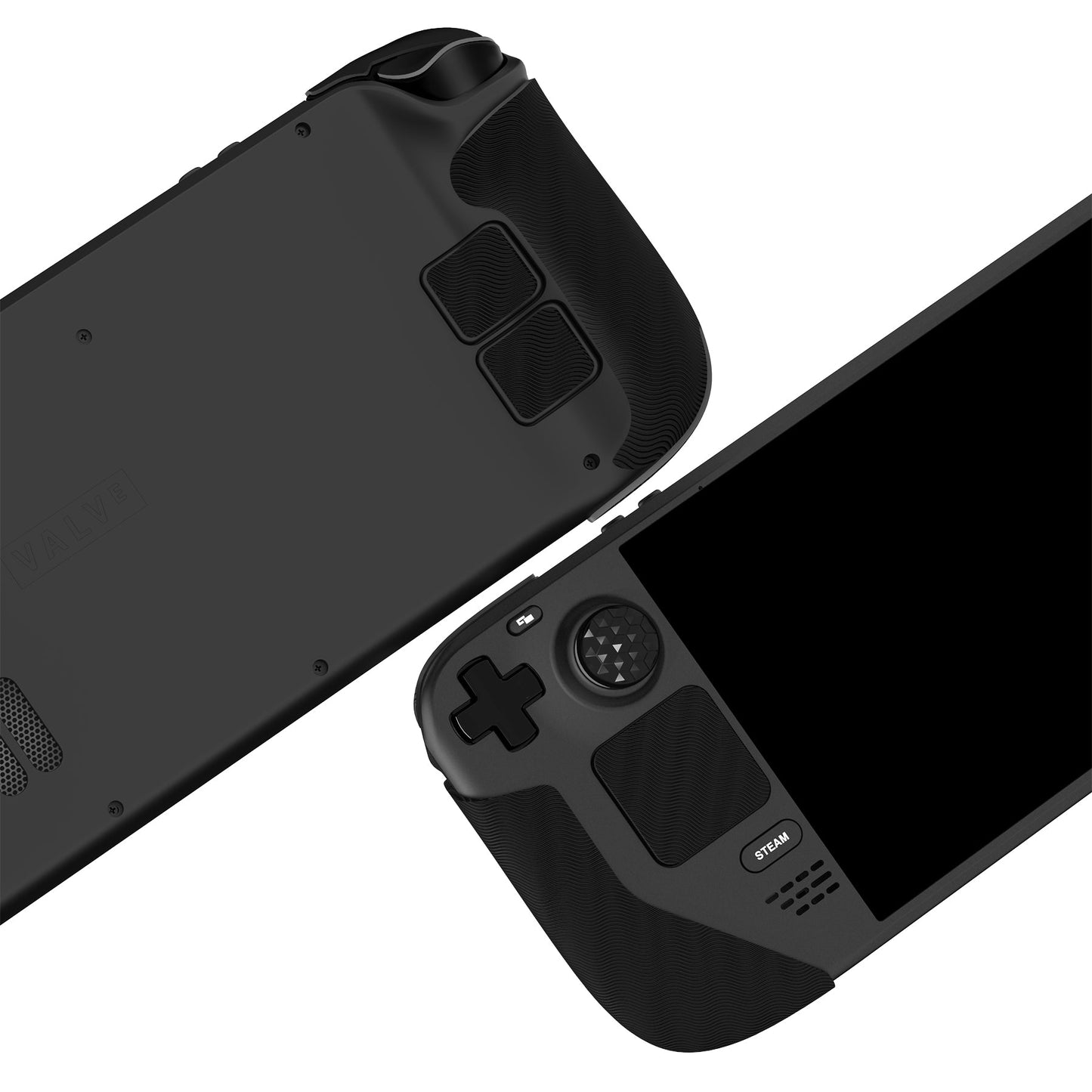 PlayVital Water Ripple Textured Handle Grips with Thumb Grip Caps for Steam Deck LCD & OLED - Black PlayVital