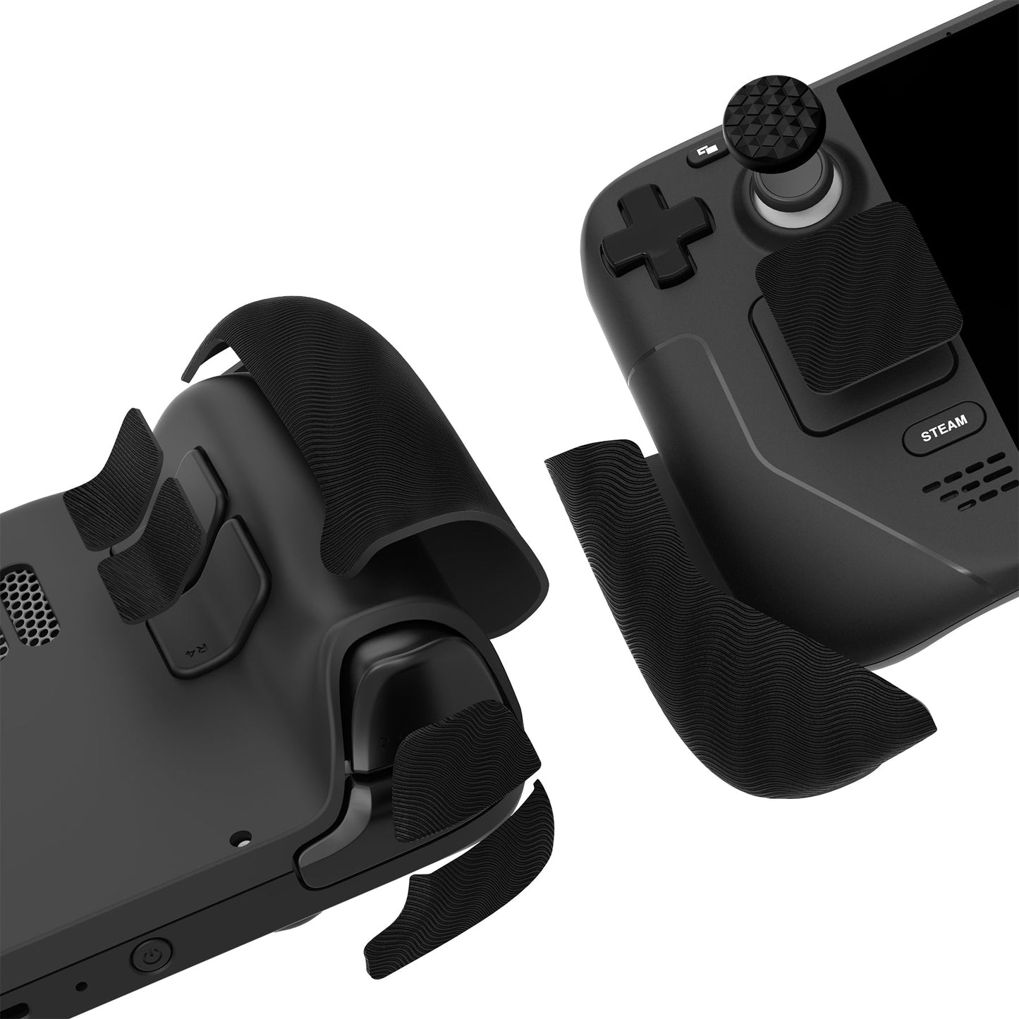 PlayVital Water Ripple Textured Handle Grips with Thumb Grip Caps for Steam Deck LCD & OLED - Black PlayVital