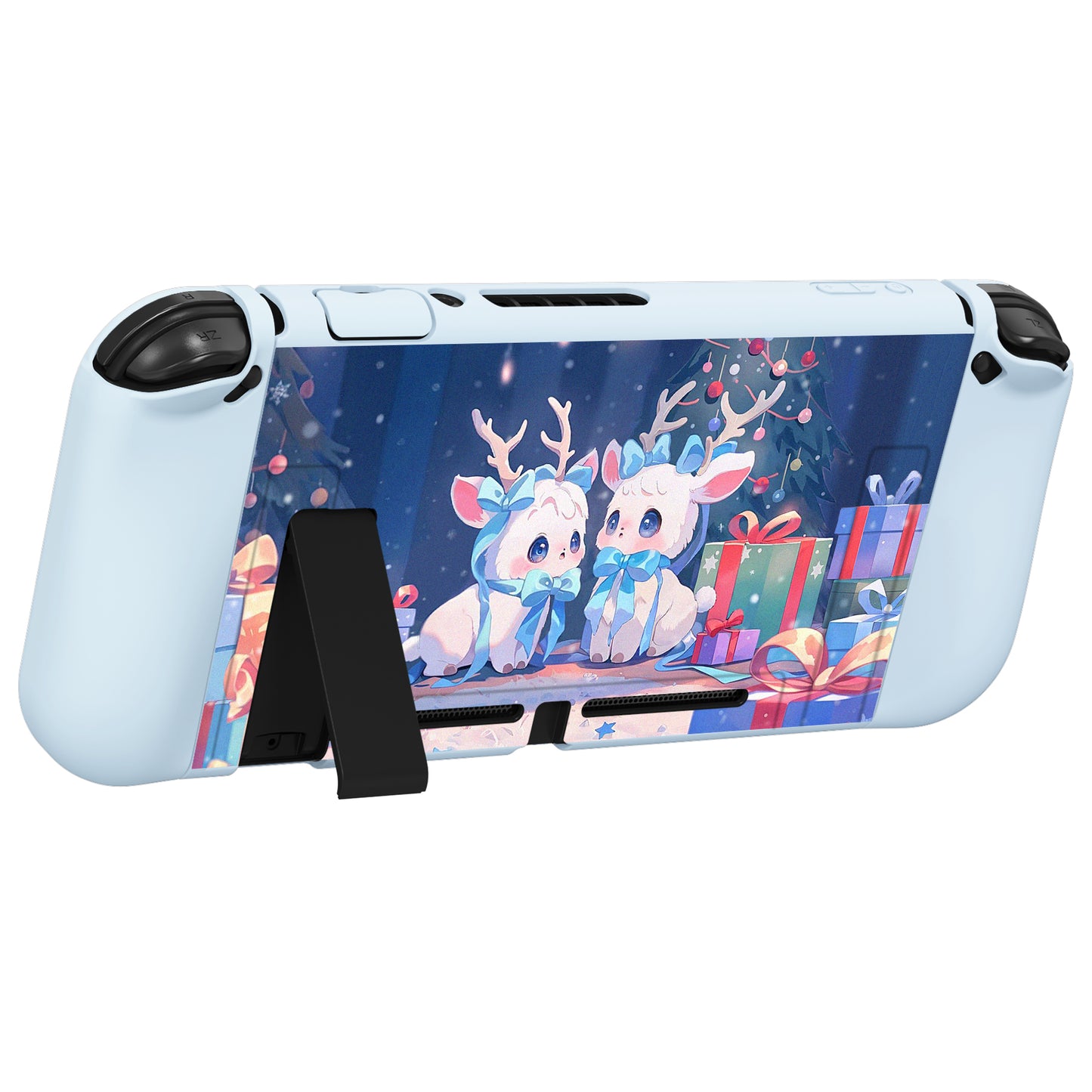 PlayVital ZealProtect Soft Protective Case for Nintendo Switch, Flexible Cover for Switch with Tempered Glass Screen Protector & Thumb Grips & ABXY Direction Button Caps - Santa Deer - RNSYV6052 playvital