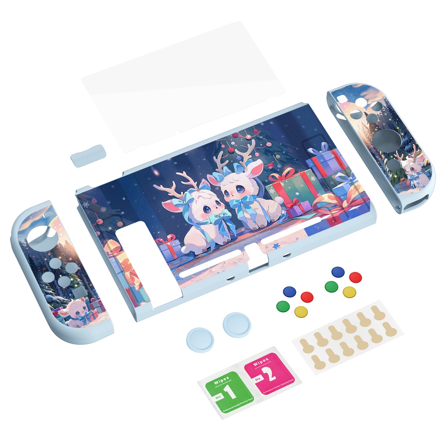 PlayVital ZealProtect Soft Protective Case for Nintendo Switch, Flexible Cover for Switch with Tempered Glass Screen Protector & Thumb Grips & ABXY Direction Button Caps - Santa Deer - RNSYV6052 playvital
