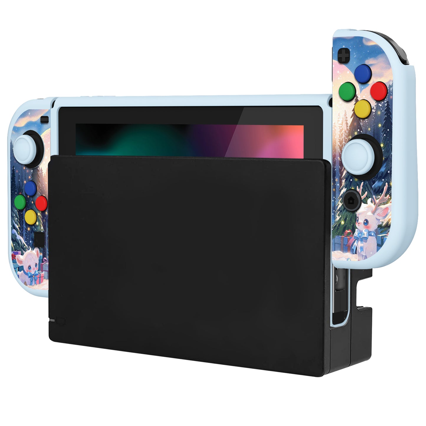 PlayVital ZealProtect Soft Protective Case for Nintendo Switch, Flexible Cover for Switch with Tempered Glass Screen Protector & Thumb Grips & ABXY Direction Button Caps - Santa Deer - RNSYV6052 playvital