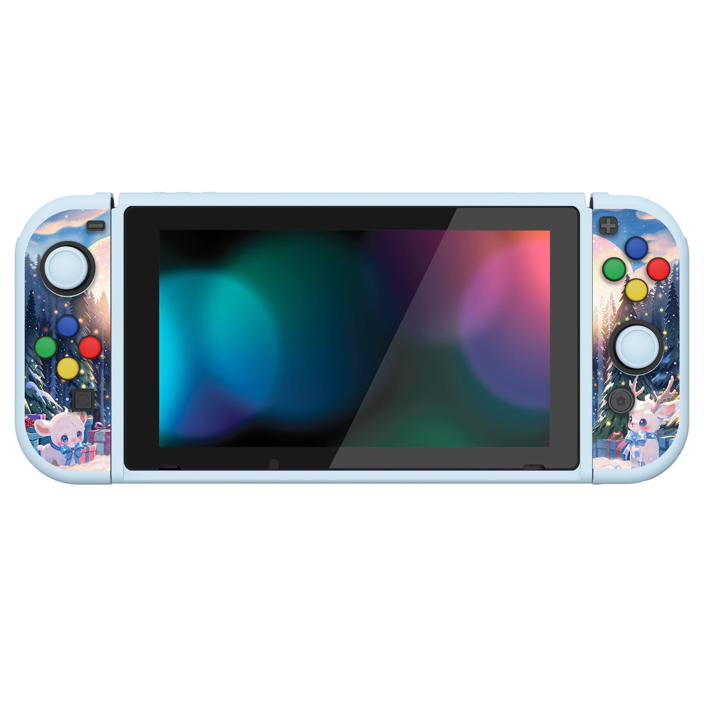 PlayVital ZealProtect Soft Protective Case for Nintendo Switch, Flexible Cover for Switch with Tempered Glass Screen Protector & Thumb Grips & ABXY Direction Button Caps - Santa Deer - RNSYV6052 playvital