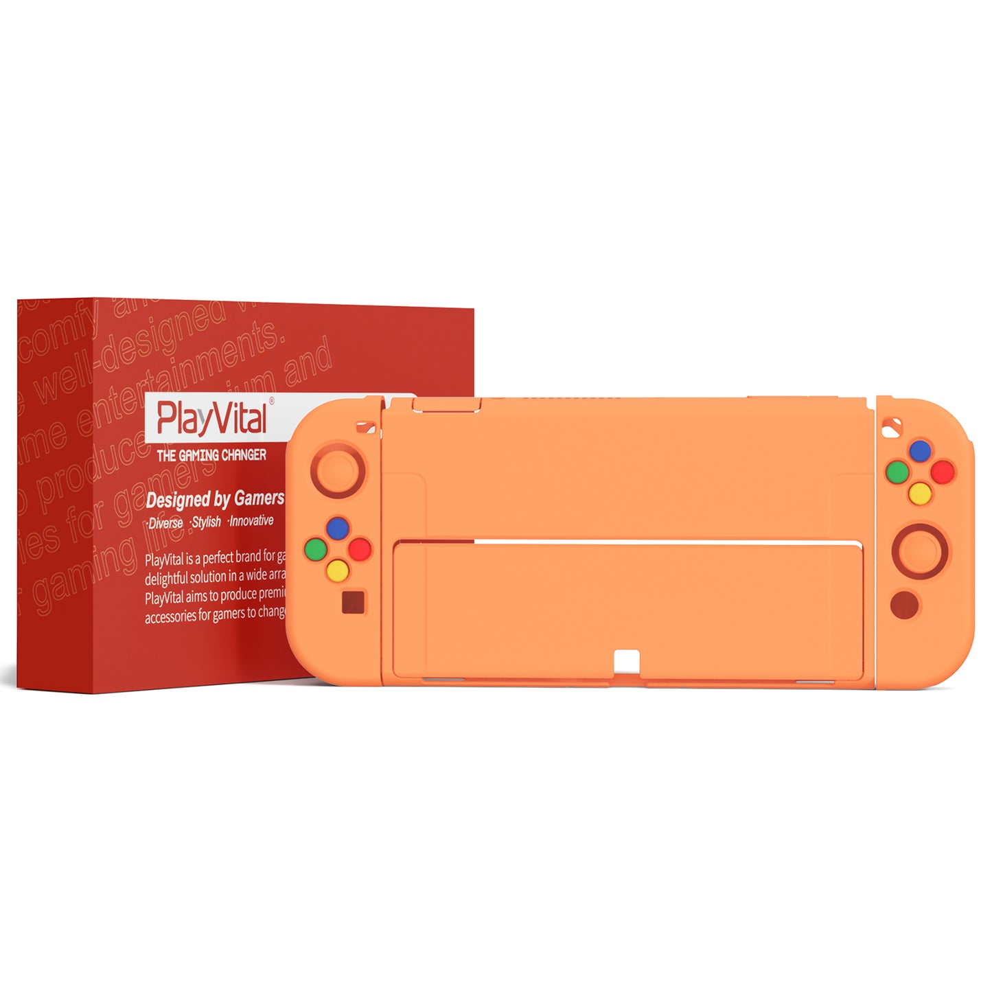 PlayVital ZealProtect Soft TPU Slim Protective Case with Thumb Grip Caps & ABXY Direction Button Caps for Nintendo Switch OLED - Apricot Yellow
