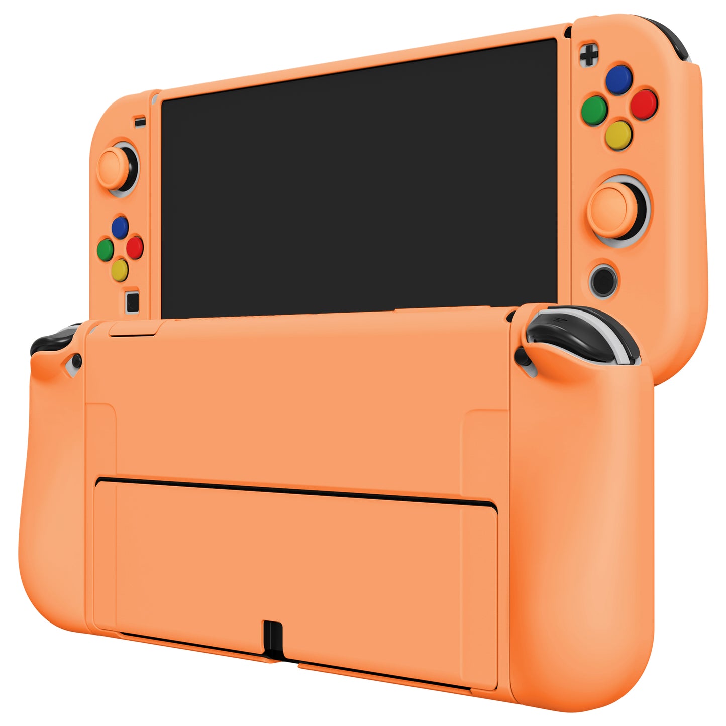 PlayVital ZealProtect Soft TPU Slim Protective Case with Thumb Grip Caps & ABXY Direction Button Caps for Nintendo Switch OLED - Apricot Yellow