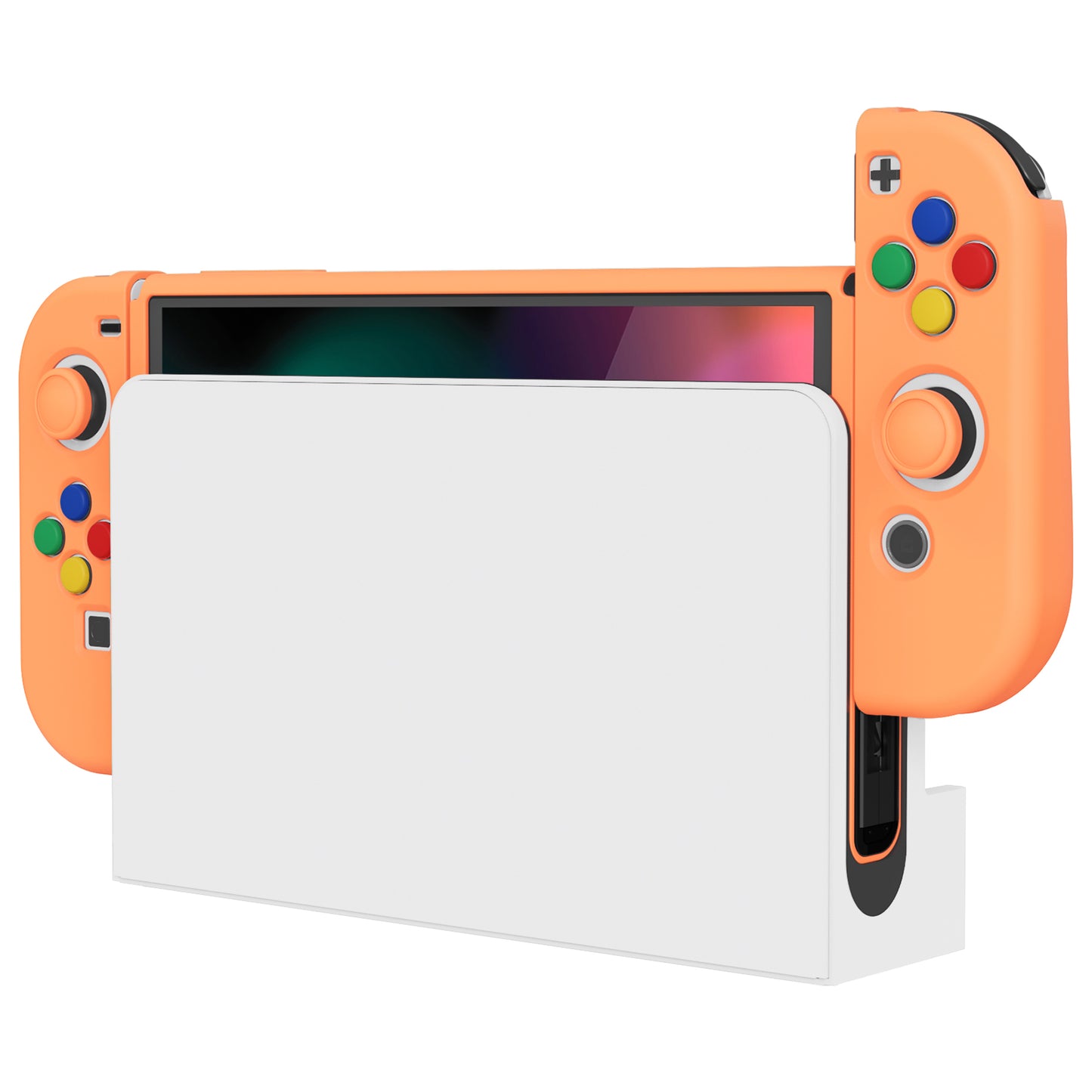 PlayVital ZealProtect Soft TPU Slim Protective Case with Thumb Grip Caps & ABXY Direction Button Caps for Nintendo Switch OLED - Apricot Yellow