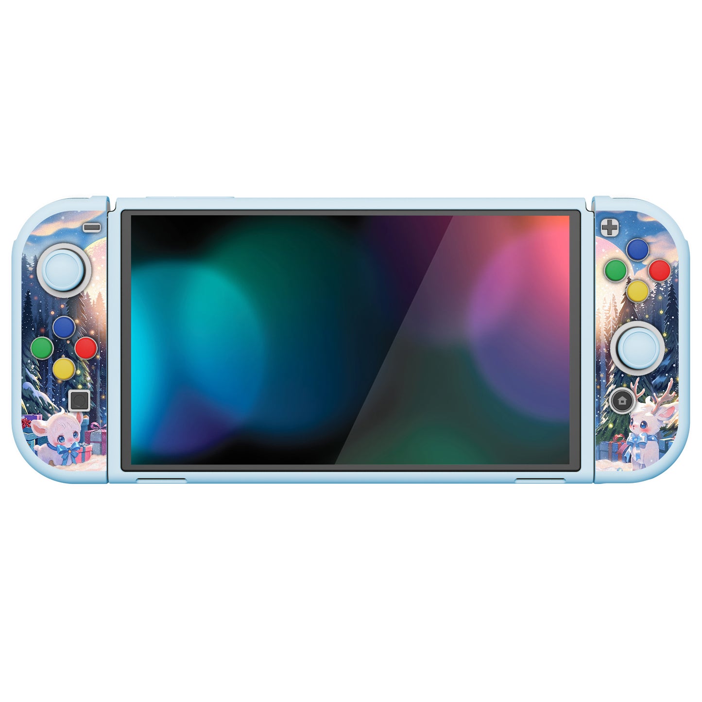 PlayVital ZealProtect Soft Protective Case for Switch OLED, Flexible Protector Grip Cover for Switch OLED with Thumb Grip Caps & ABXY Direction Button Caps - Santa Deer - XSOYV6044 playvital