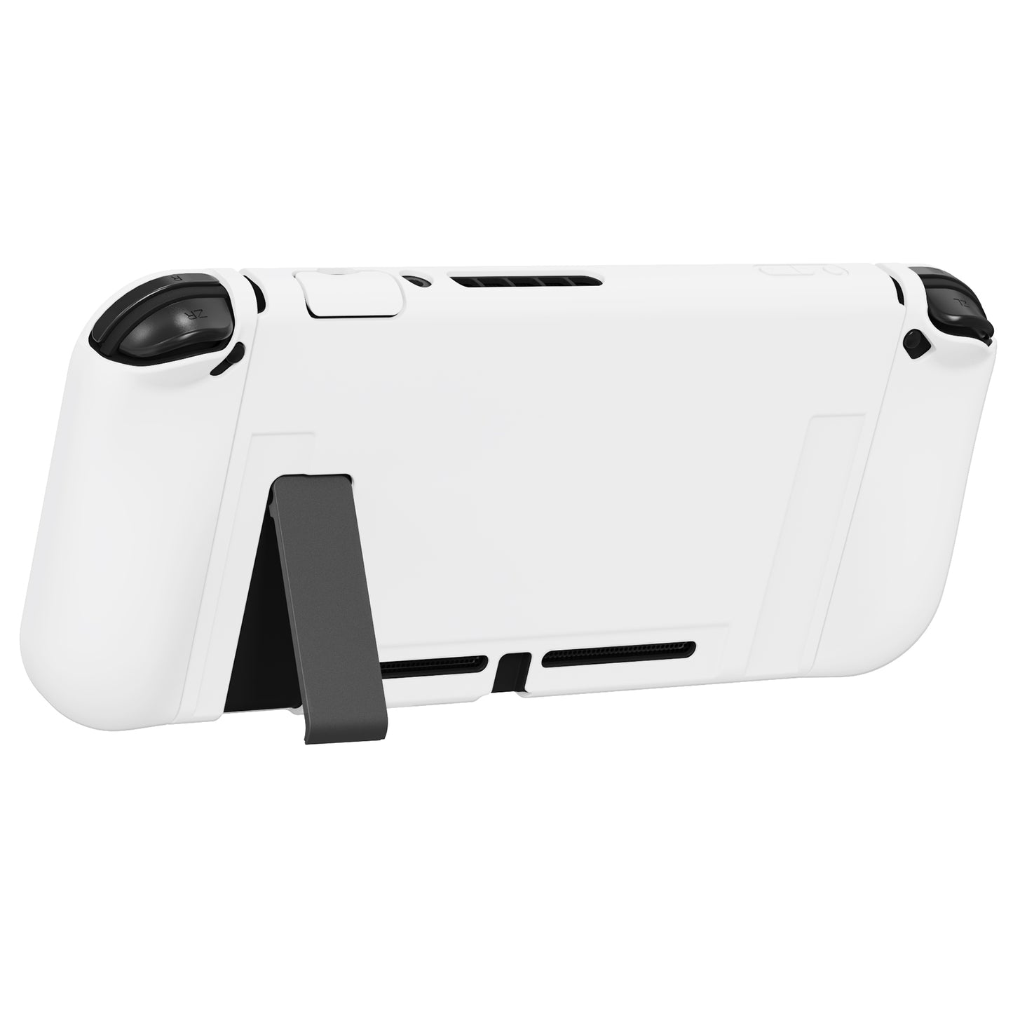 PlayVital ZealProtect Soft TPU Slim Protective Case with Tempered Glass Screen Protector & Thumb Grips & ABXY Direction Button Caps for Nintendo Switch - White playvital