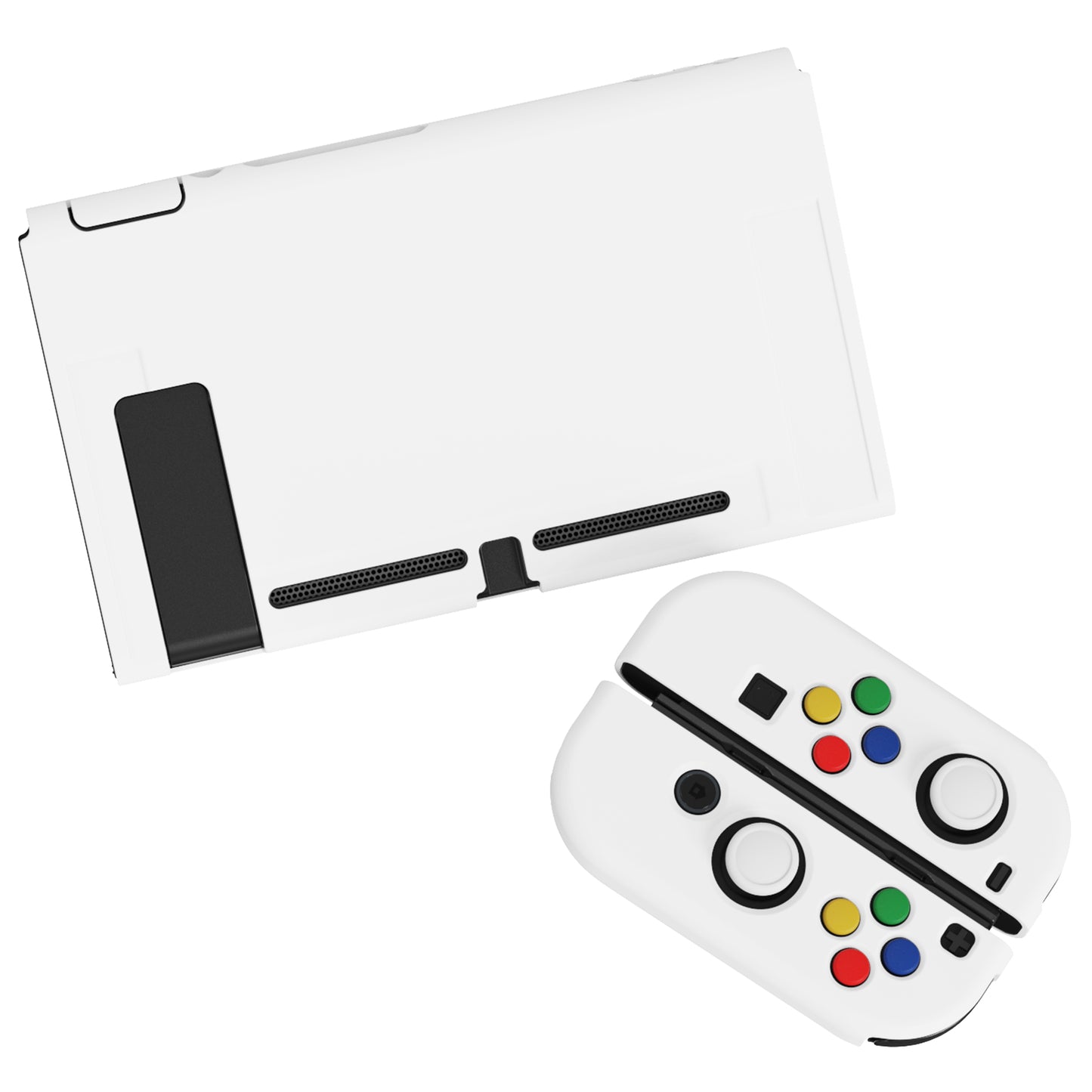PlayVital ZealProtect Soft TPU Slim Protective Case with Tempered Glass Screen Protector & Thumb Grips & ABXY Direction Button Caps for Nintendo Switch - White playvital
