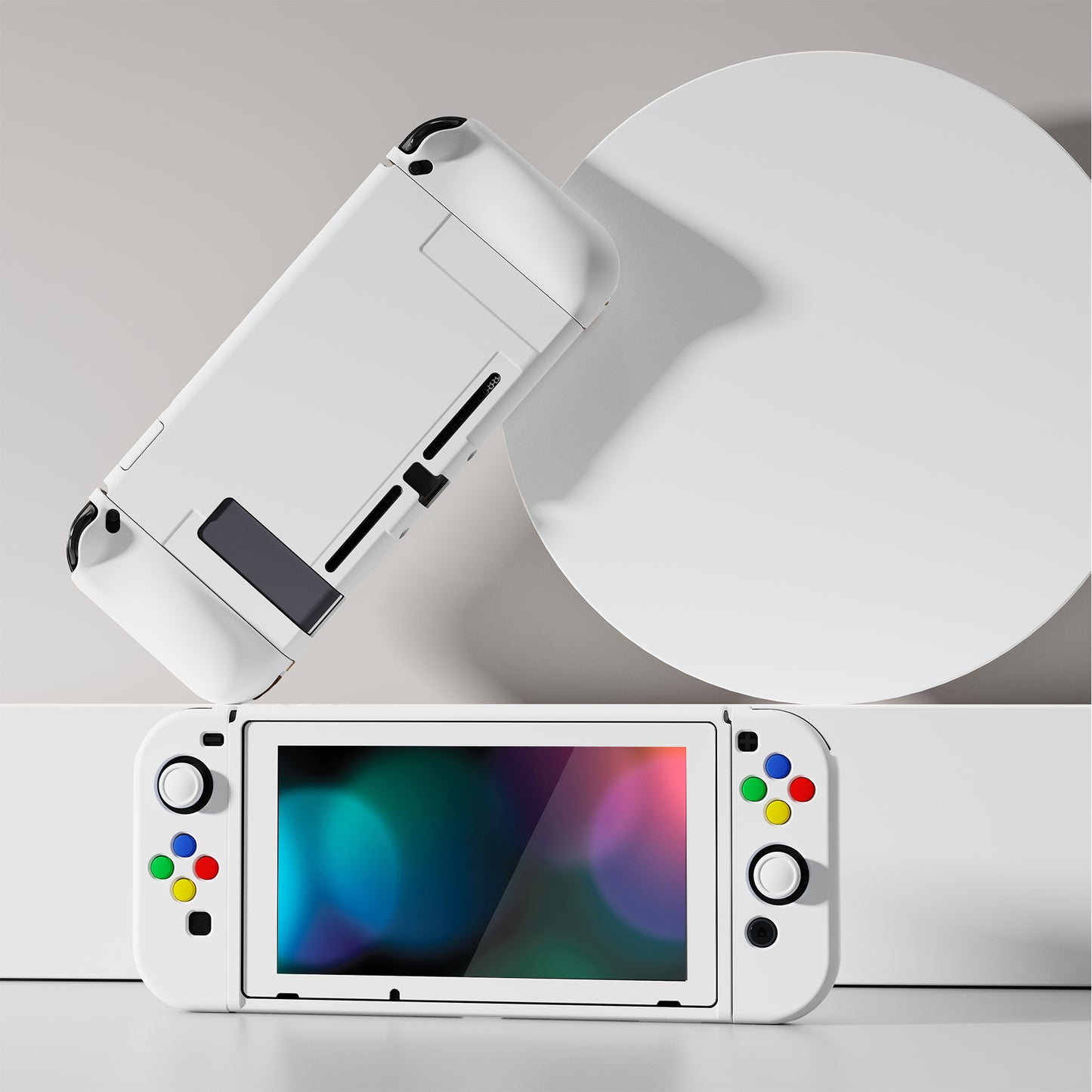 PlayVital ZealProtect Soft TPU Slim Protective Case with Tempered Glass Screen Protector & Thumb Grips & ABXY Direction Button Caps for Nintendo Switch - White playvital