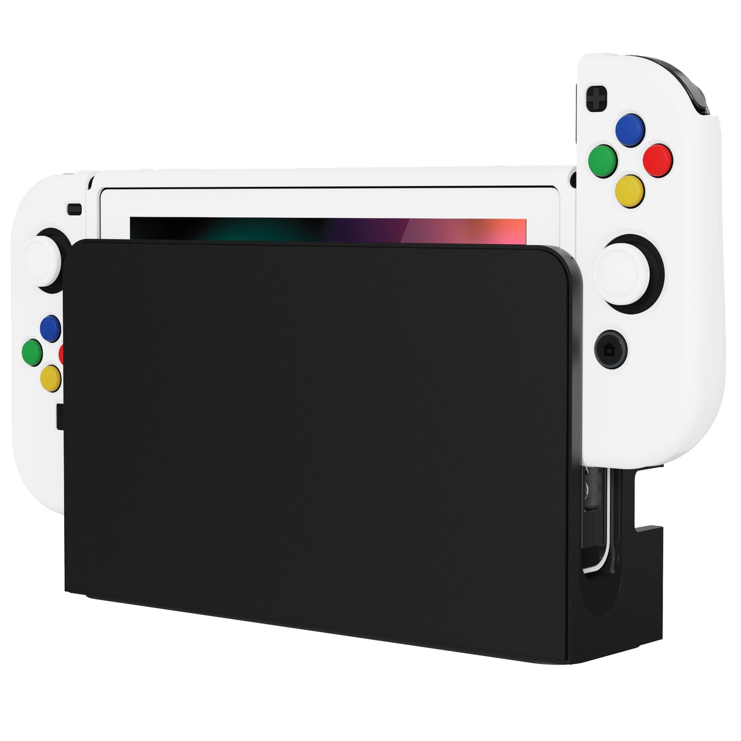 PlayVital ZealProtect Soft TPU Slim Protective Case with Tempered Glass Screen Protector & Thumb Grips & ABXY Direction Button Caps for Nintendo Switch - White playvital