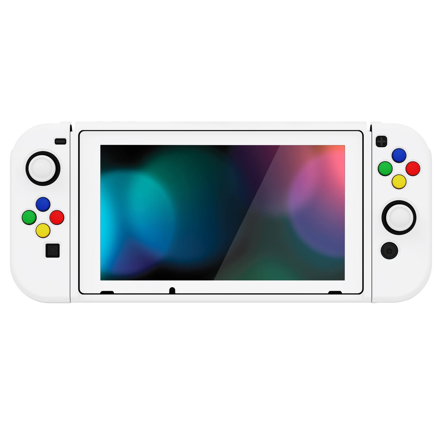 PlayVital ZealProtect Soft TPU Slim Protective Case with Tempered Glass Screen Protector & Thumb Grips & ABXY Direction Button Caps for Nintendo Switch - White playvital