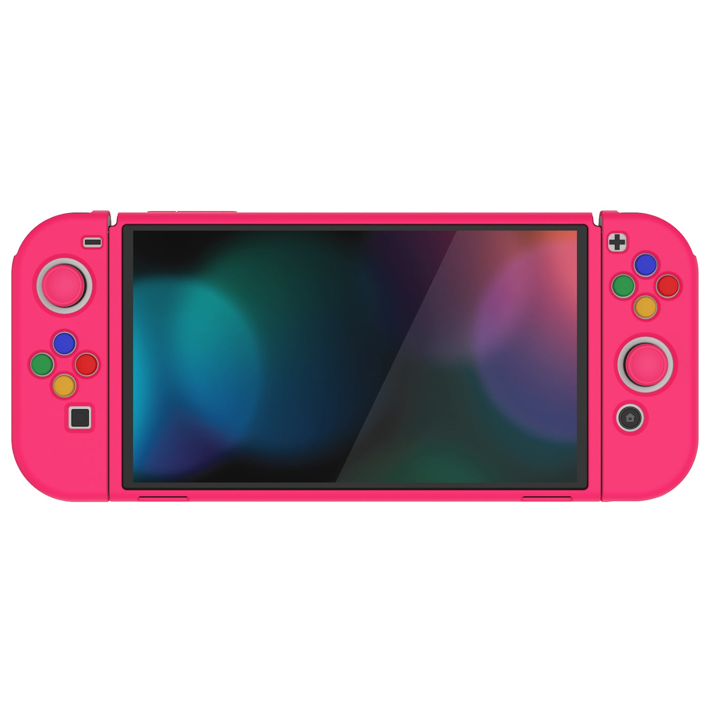 PlayVital ZealProtect Soft TPU Slim Protective Case with Thumb Grip Caps & ABXY Direction Button Caps for Nintendo Switch OLED - Bright Pink playvital
