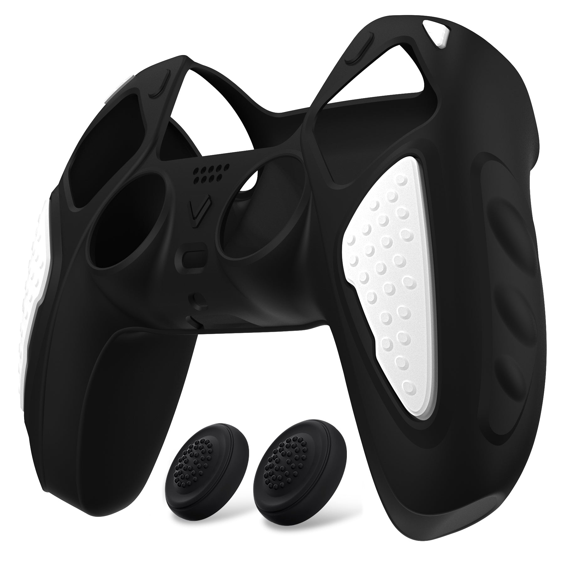 PlayVital Knight Edition Anti-Slip Silicone Cover Skin with Thumb Grip Caps for PS5 Wireless Controller - Black & White PlayVital