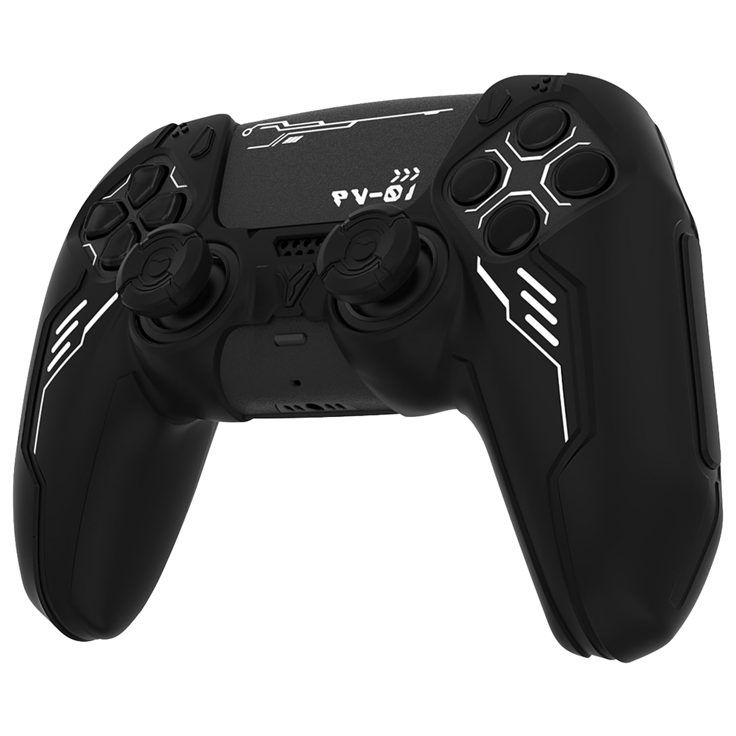 PlayVital Mecha Edition Anti-Slip Silicone Cover Skin with Matching Thumb Grips and Stickers for PS5 Wireless Controller - Compatible with Charging Station - Black PlayVital