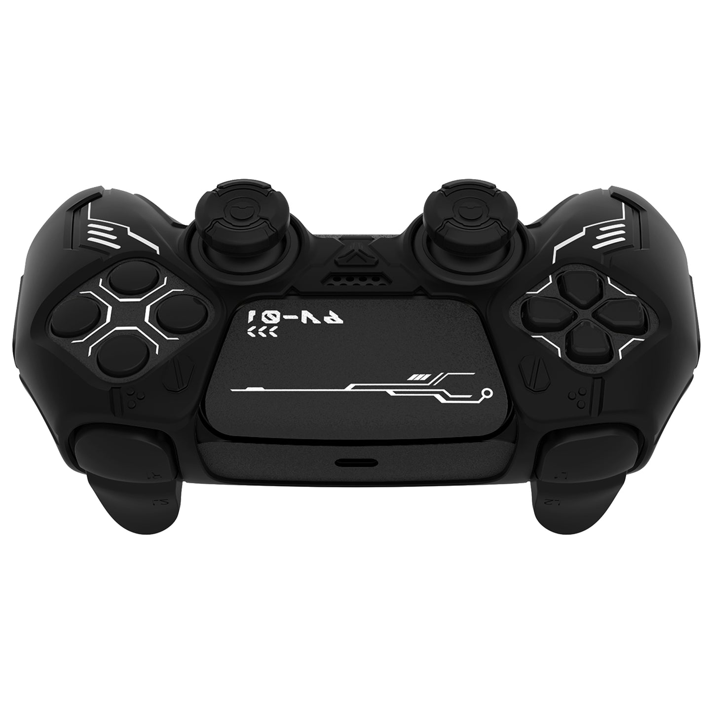 PlayVital Mecha Edition Anti-Slip Silicone Cover Skin with Matching Thumb Grips and Stickers for PS5 Wireless Controller - Compatible with Charging Station - Black PlayVital