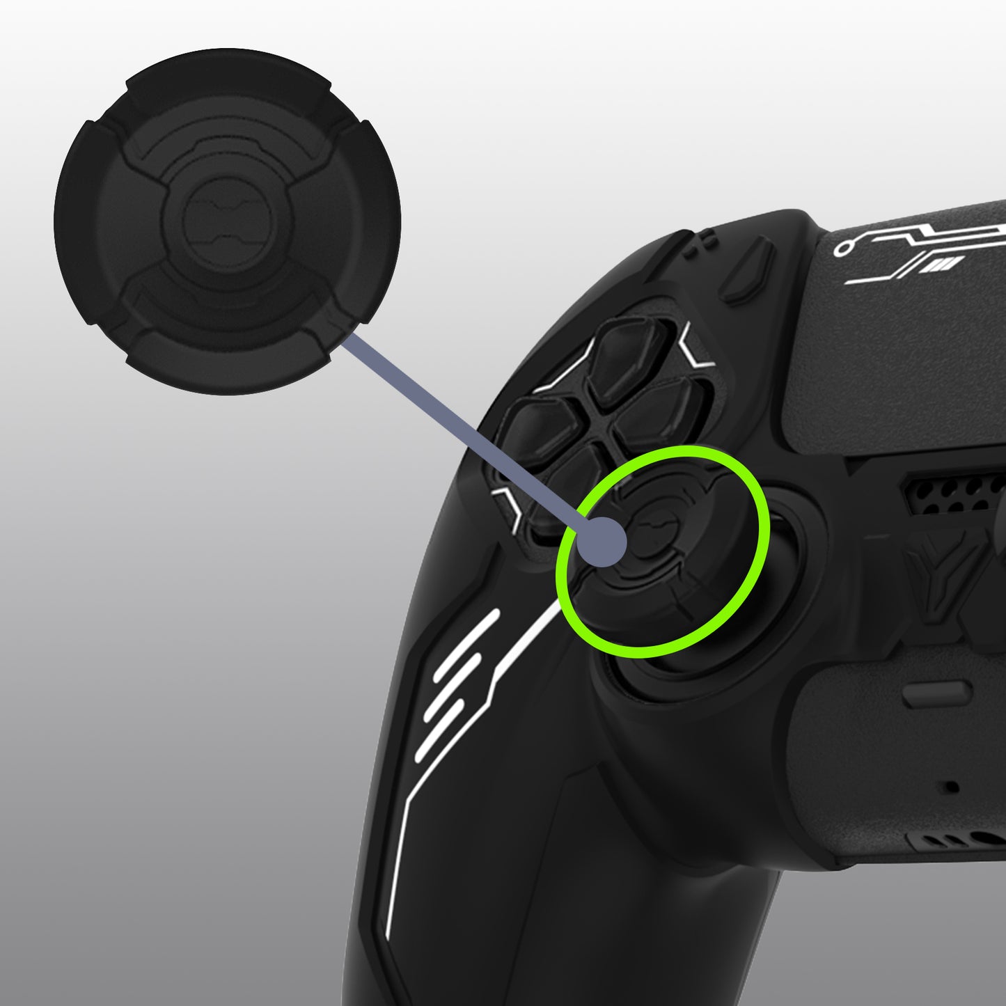PlayVital Mecha Edition Anti-Slip Silicone Cover Skin with Matching Thumb Grips and Stickers for PS5 Wireless Controller - Compatible with Charging Station - Black PlayVital