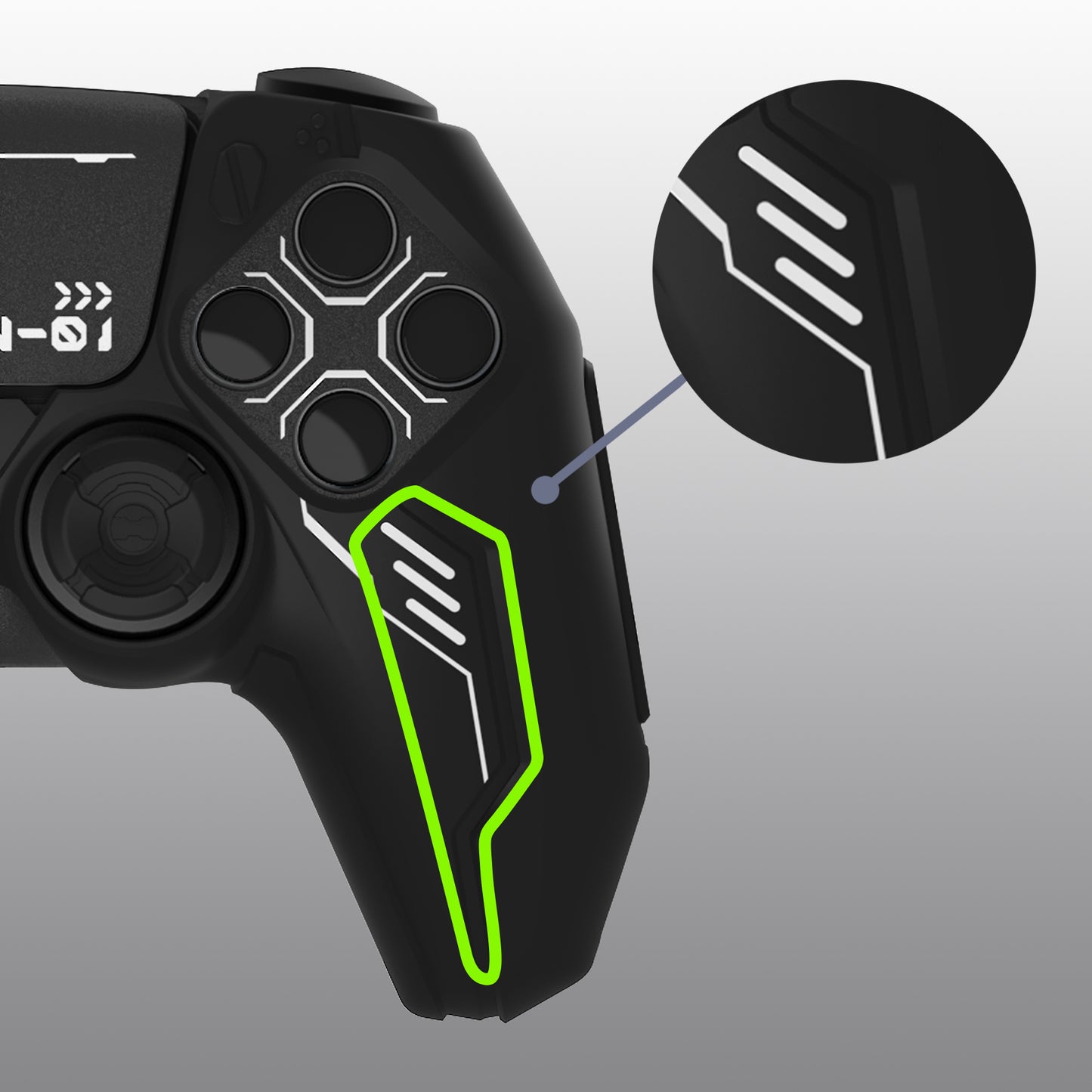 PlayVital Mecha Edition Anti-Slip Silicone Cover Skin with Matching Thumb Grips and Stickers for PS5 Wireless Controller - Compatible with Charging Station - Black PlayVital