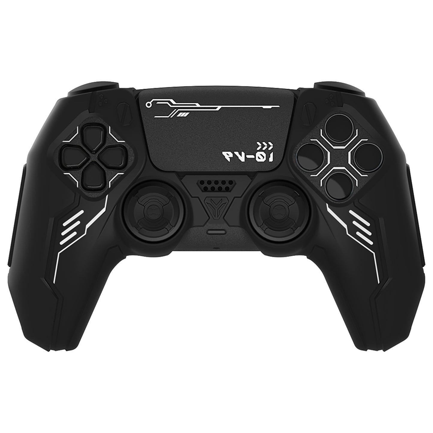 PlayVital Mecha Edition Anti-Slip Silicone Cover Skin with Matching Thumb Grips and Stickers for PS5 Wireless Controller - Compatible with Charging Station - Black PlayVital