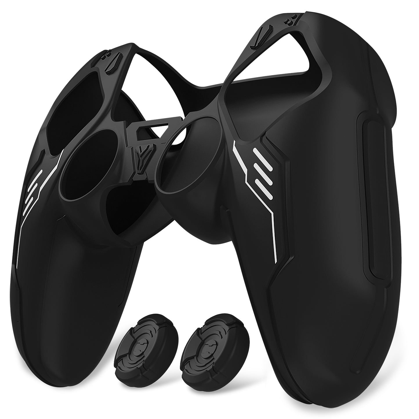 PlayVital Mecha Edition Anti-Slip Silicone Cover Skin with Matching Thumb Grips and Stickers for PS5 Wireless Controller - Compatible with Charging Station - Black PlayVital