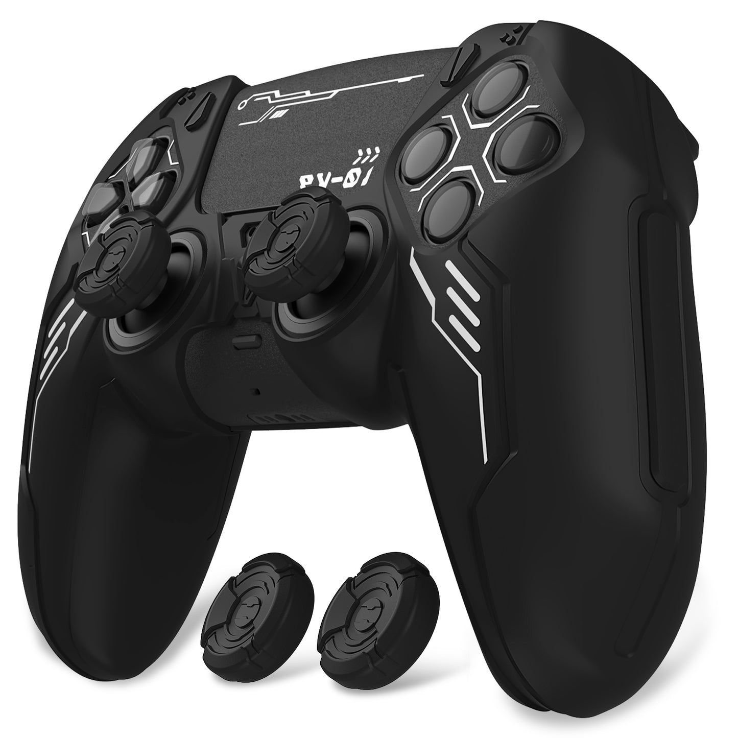 PlayVital Mecha Edition Anti-Slip Silicone Cover Skin with Matching Thumb Grips and Stickers for PS5 Wireless Controller - Compatible with Charging Station - Black PlayVital