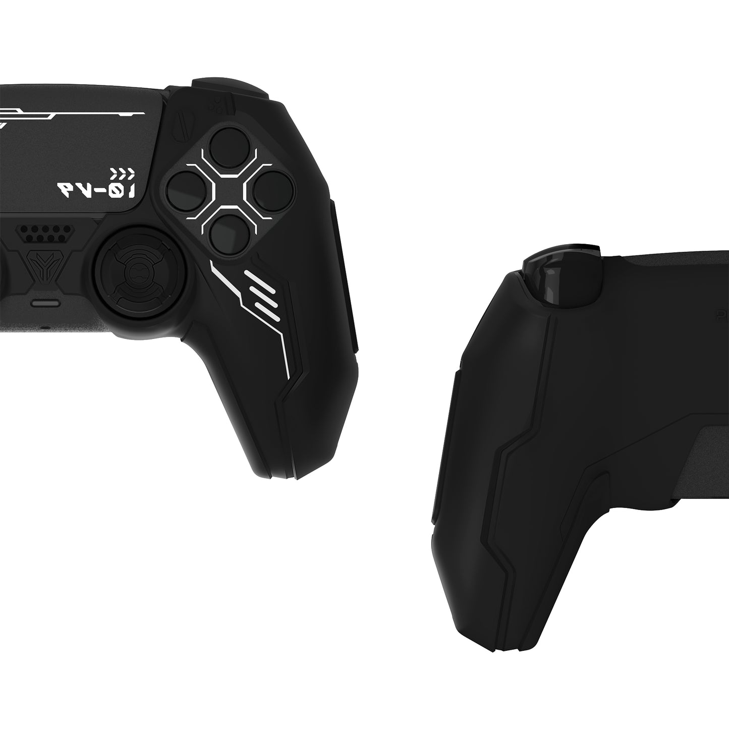 PlayVital Mecha Edition Anti-Slip Silicone Cover Skin with Matching Thumb Grips and Stickers for PS5 Wireless Controller - Compatible with Charging Station - Black PlayVital