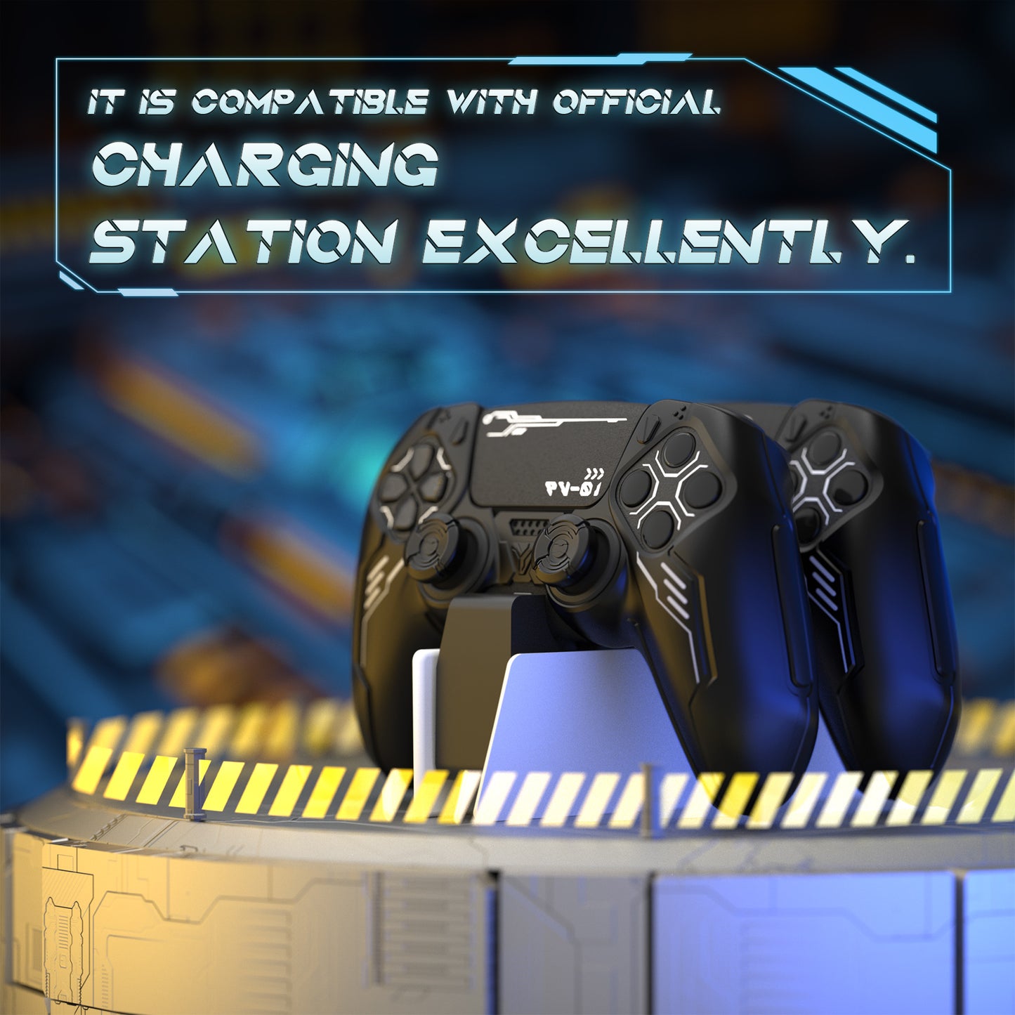 PlayVital Mecha Edition Anti-Slip Silicone Cover Skin with Matching Thumb Grips and Stickers for PS5 Wireless Controller - Compatible with Charging Station - Black PlayVital