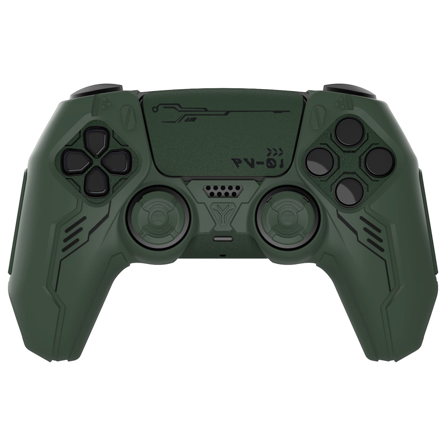 PlayVital Mecha Edition Anti-Slip Silicone Cover Skin with Matching Thumb Grips and Stickers for PS5 Wireless Controller - Compatible with Charging Station - Jungle Green PlayVital