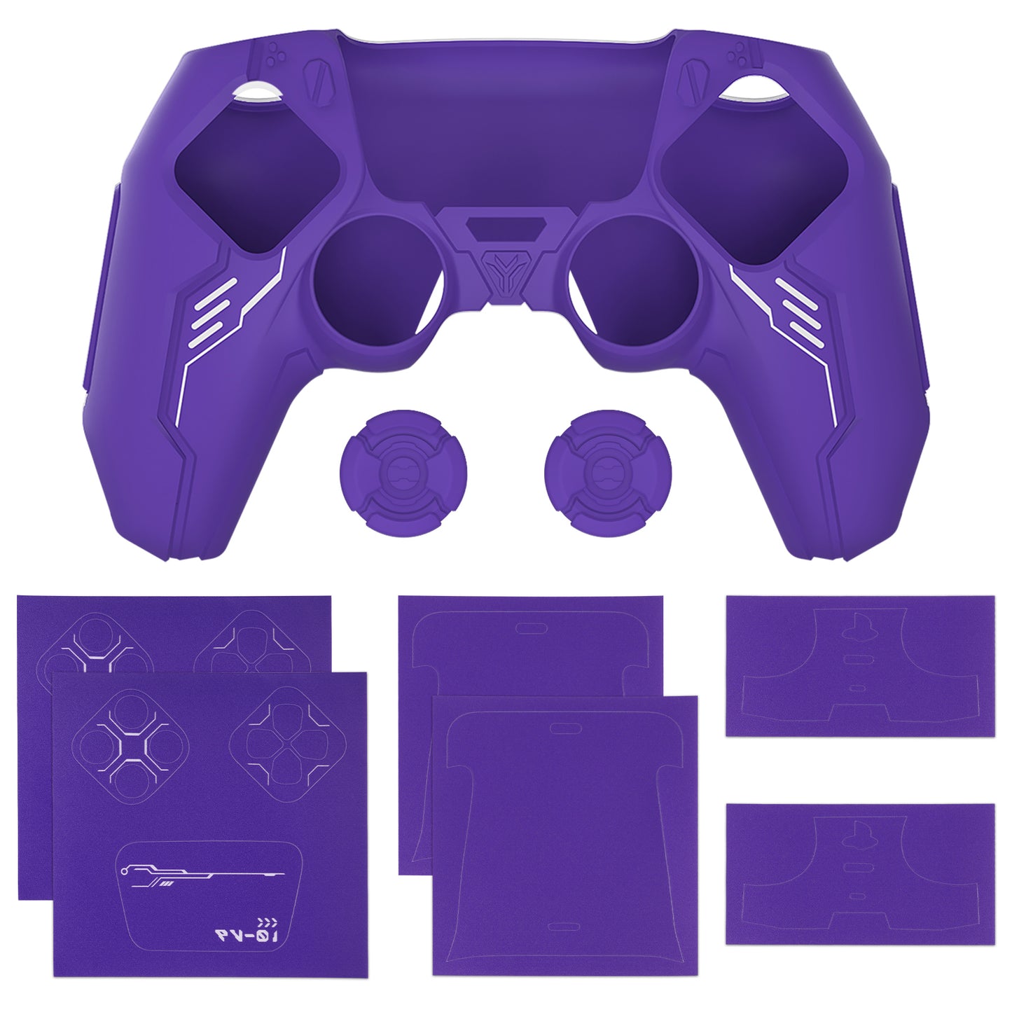 PlayVital Mecha Edition Anti-Slip Silicone Cover Skin with Matching Thumb Grips and Stickers for PS5 Wireless Controller - Compatible with Charging Station - Purple PlayVital