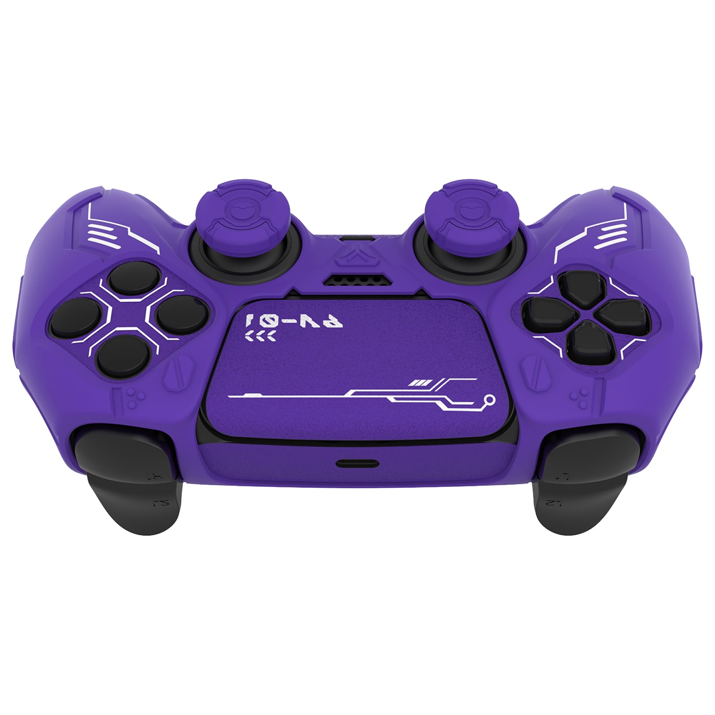 PlayVital Mecha Edition Anti-Slip Silicone Cover Skin with Matching Thumb Grips and Stickers for PS5 Wireless Controller - Compatible with Charging Station - Purple PlayVital