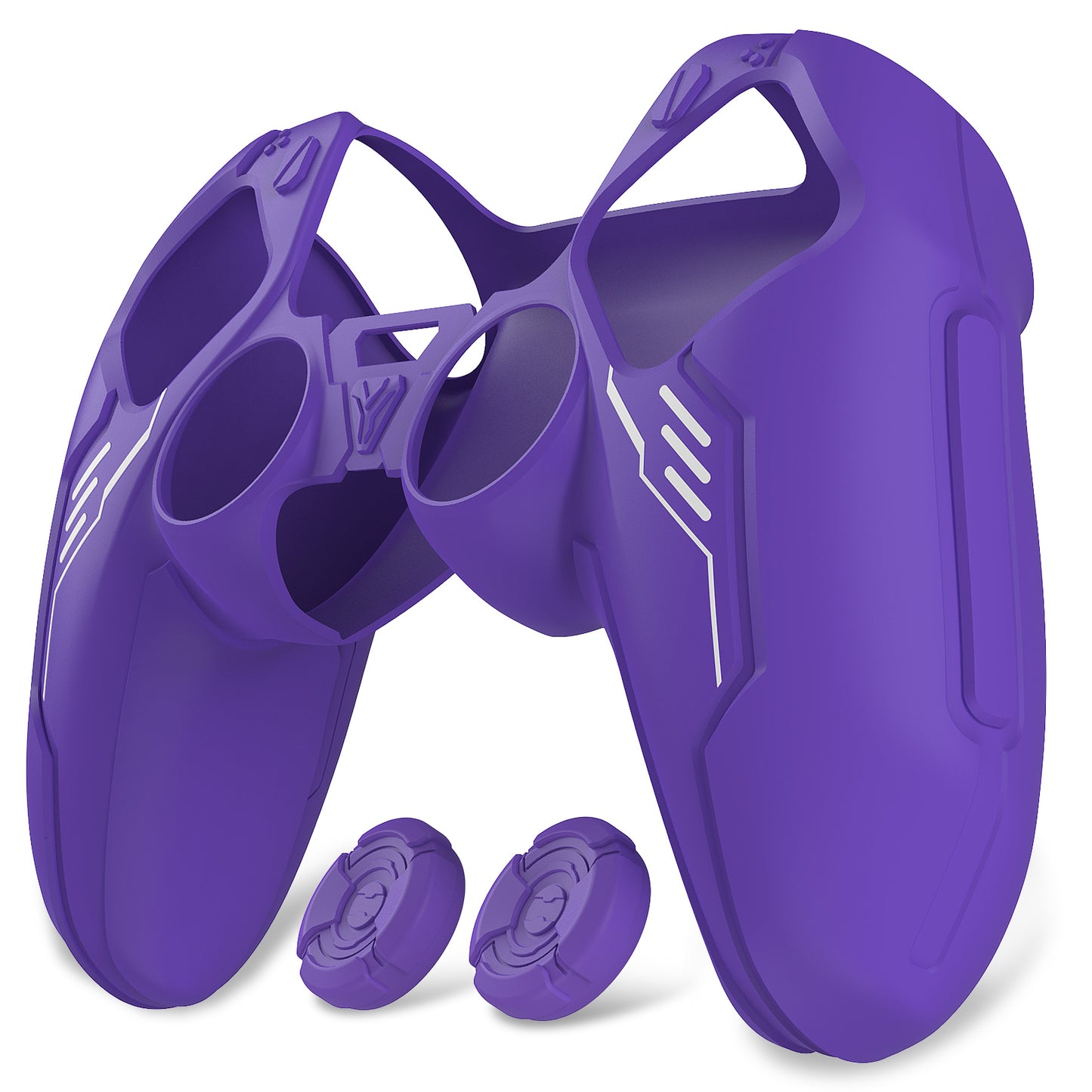 PlayVital Mecha Edition Anti-Slip Silicone Cover Skin with Matching Thumb Grips and Stickers for PS5 Wireless Controller - Compatible with Charging Station - Purple PlayVital
