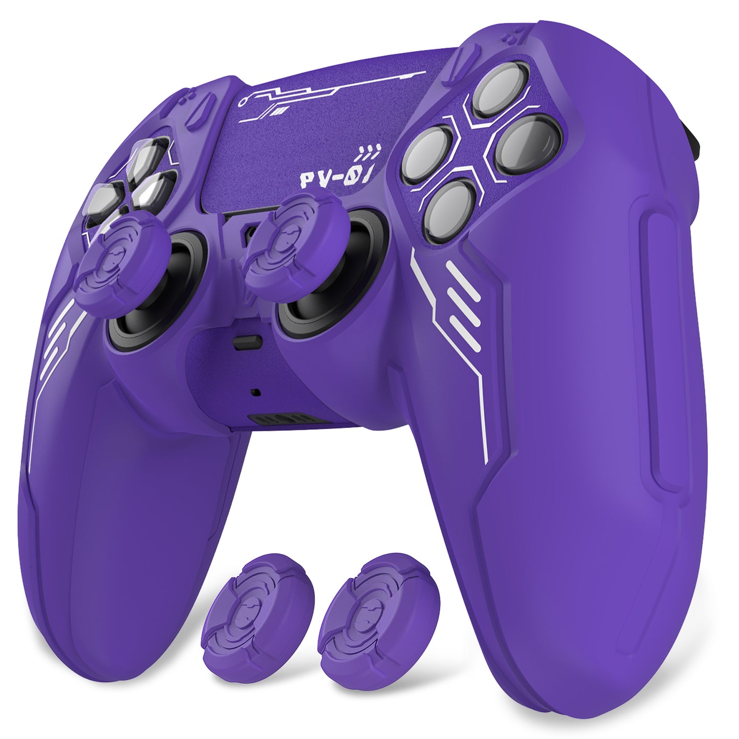 PlayVital Mecha Edition Anti-Slip Silicone Cover Skin with Matching Thumb Grips and Stickers for PS5 Wireless Controller - Compatible with Charging Station - Purple PlayVital