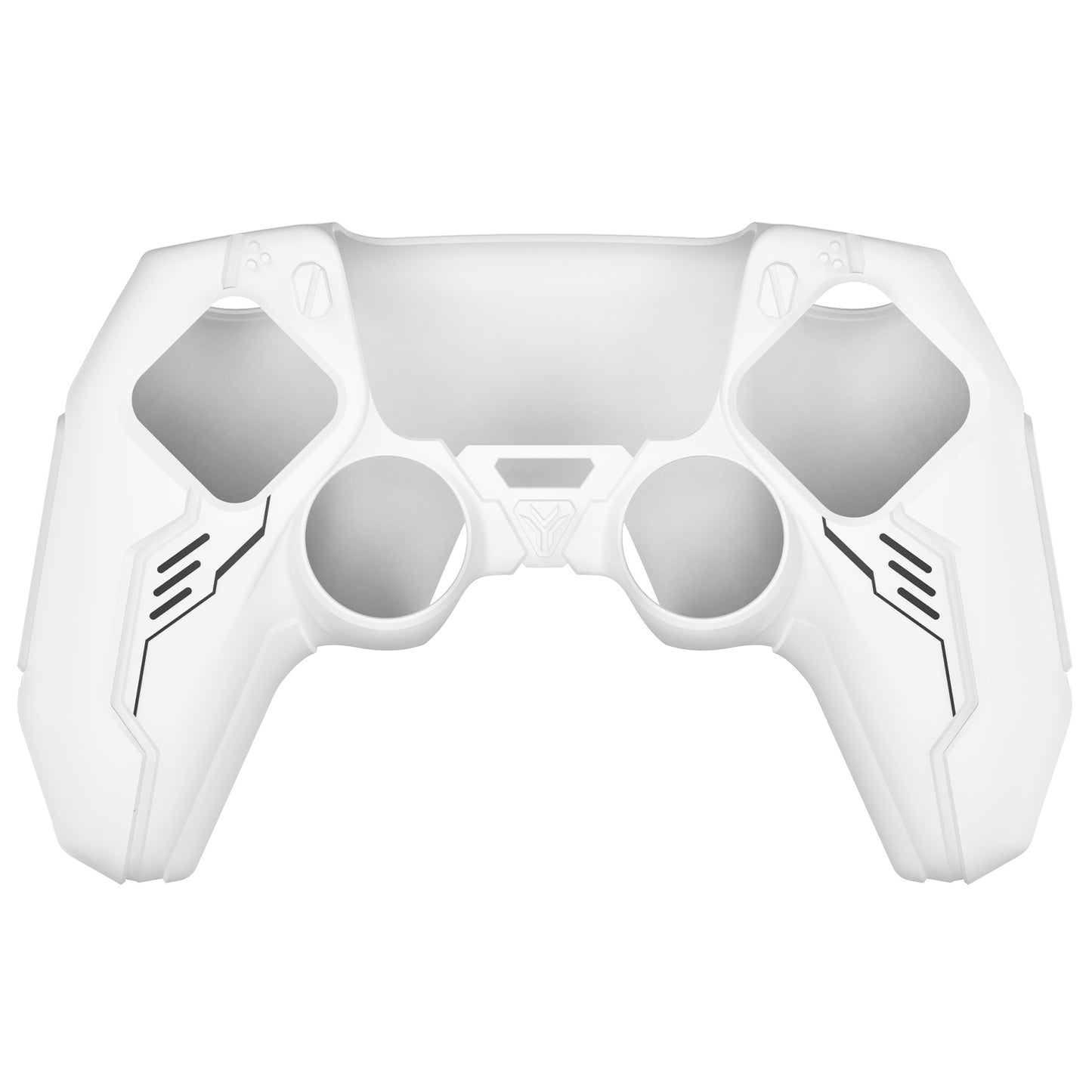 PlayVital Mecha Edition Anti-Slip Silicone Cover Skin with Matching Thumb Grips and Stickers for PS5 Wireless Controller - Compatible with Charging Station - White PlayVital