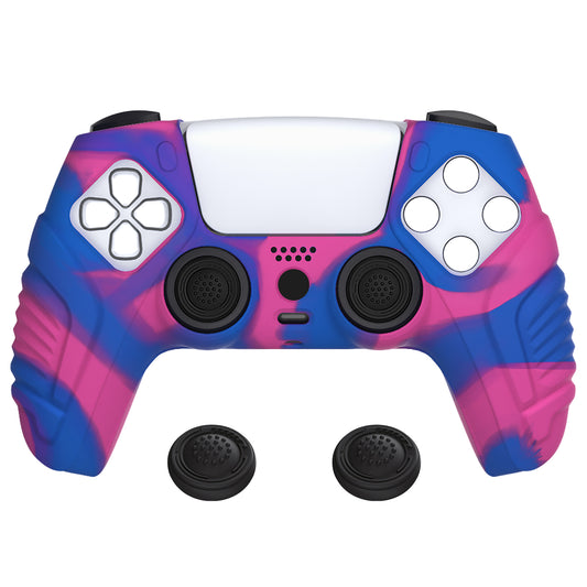 PlayVital Raging Warrior Edition Anti-slip Silicone Cover Skin with Thumbstick Caps for PS5 Wireless Controller - Pink & Purple & Blue - KZPF007 PlayVital