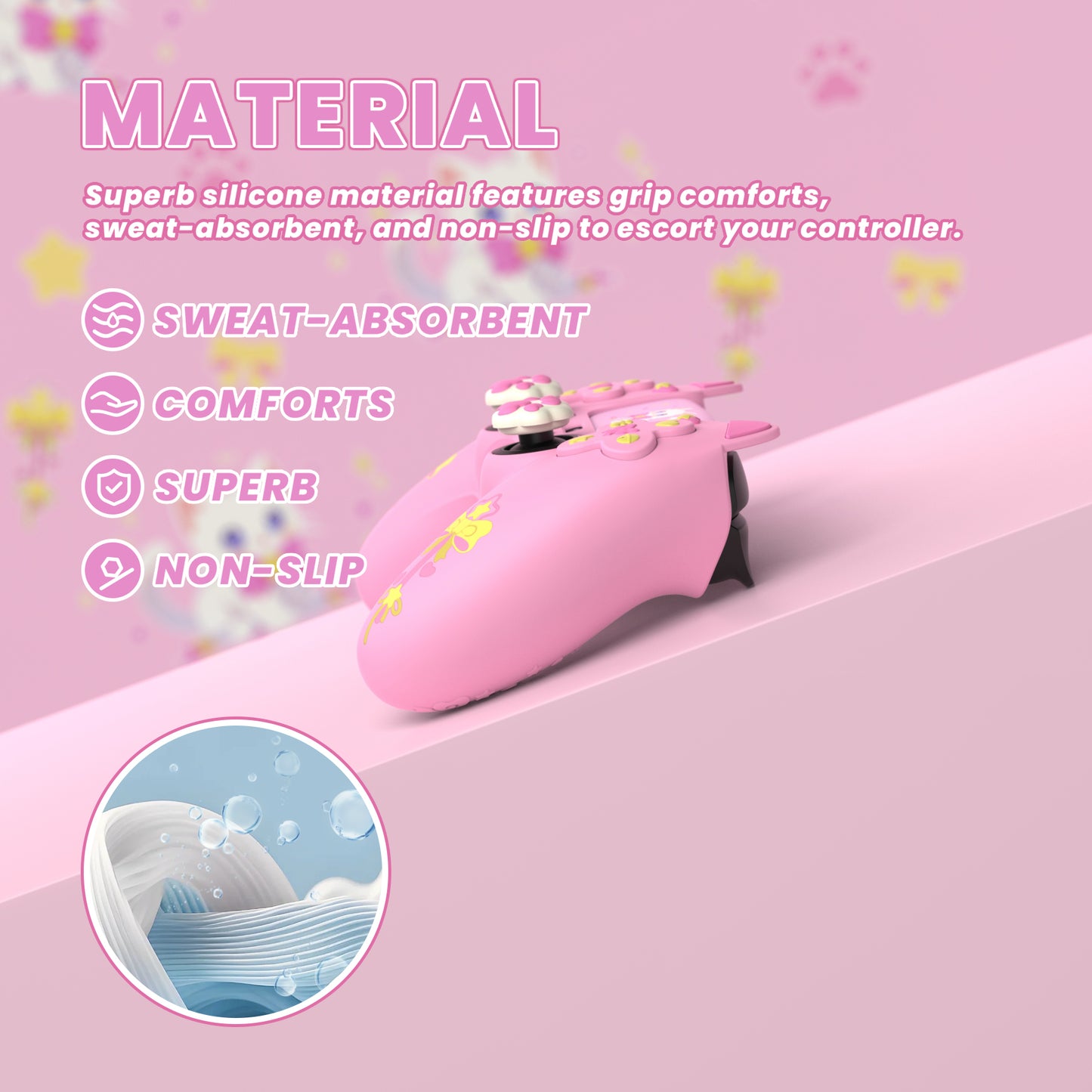 PlayVital Sweetheart Kitty Series Silicone Cover with 6 Joystick Caps and 6 Sticker for PS5 Controller, Soft Anti-Slip Full Protection Grip Skin Compatible with PS5 Charging Dock - Pink