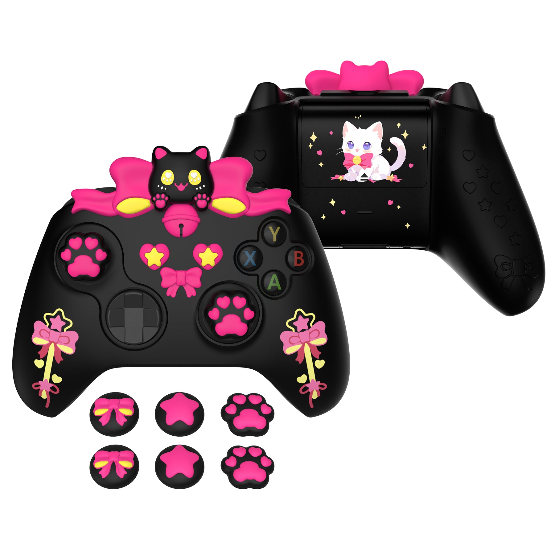 PlayVital Sweetheart Kitty Silicone Cover with Thumb Grips and Stickers for Xbox Series X/S Controller & Xbox Core Wireless Controller - Black PlayVital
