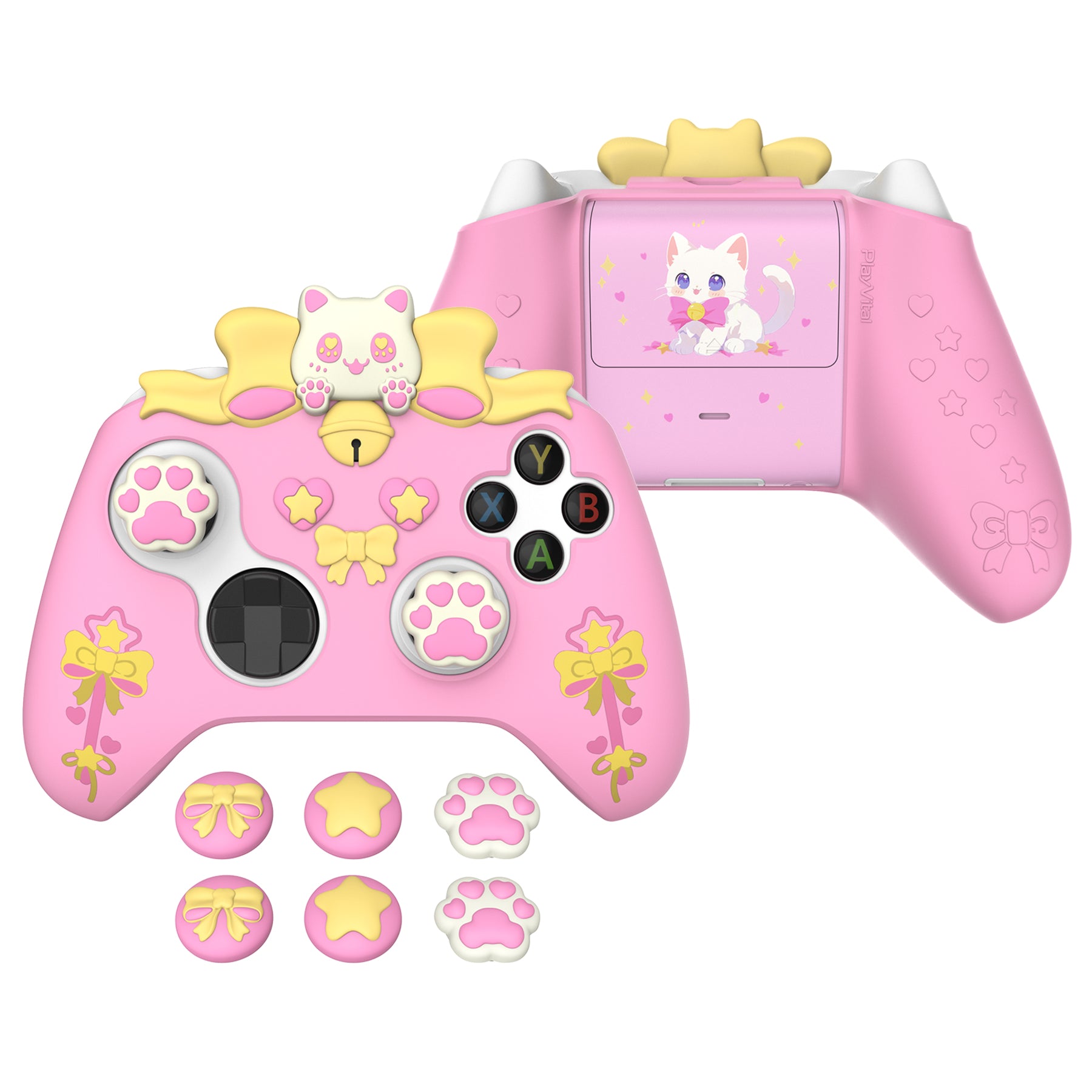 PlayVital Sweetheart Kitty Silicone Cover with Thumb Grips and Stickers for Xbox Series X/S Controller & Xbox Core Wireless Controller - Pink PlayVital