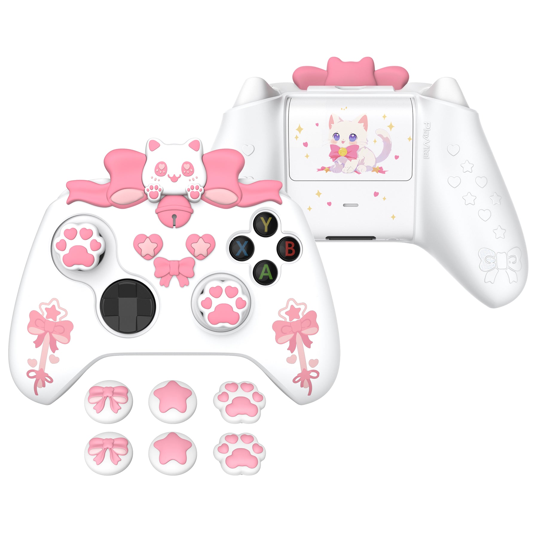 PlayVital Sweetheart Kitty Silicone Cover with Thumb Grips and Stickers for Xbox Series X/S Controller & Xbox Core Wireless Controller - White PlayVital