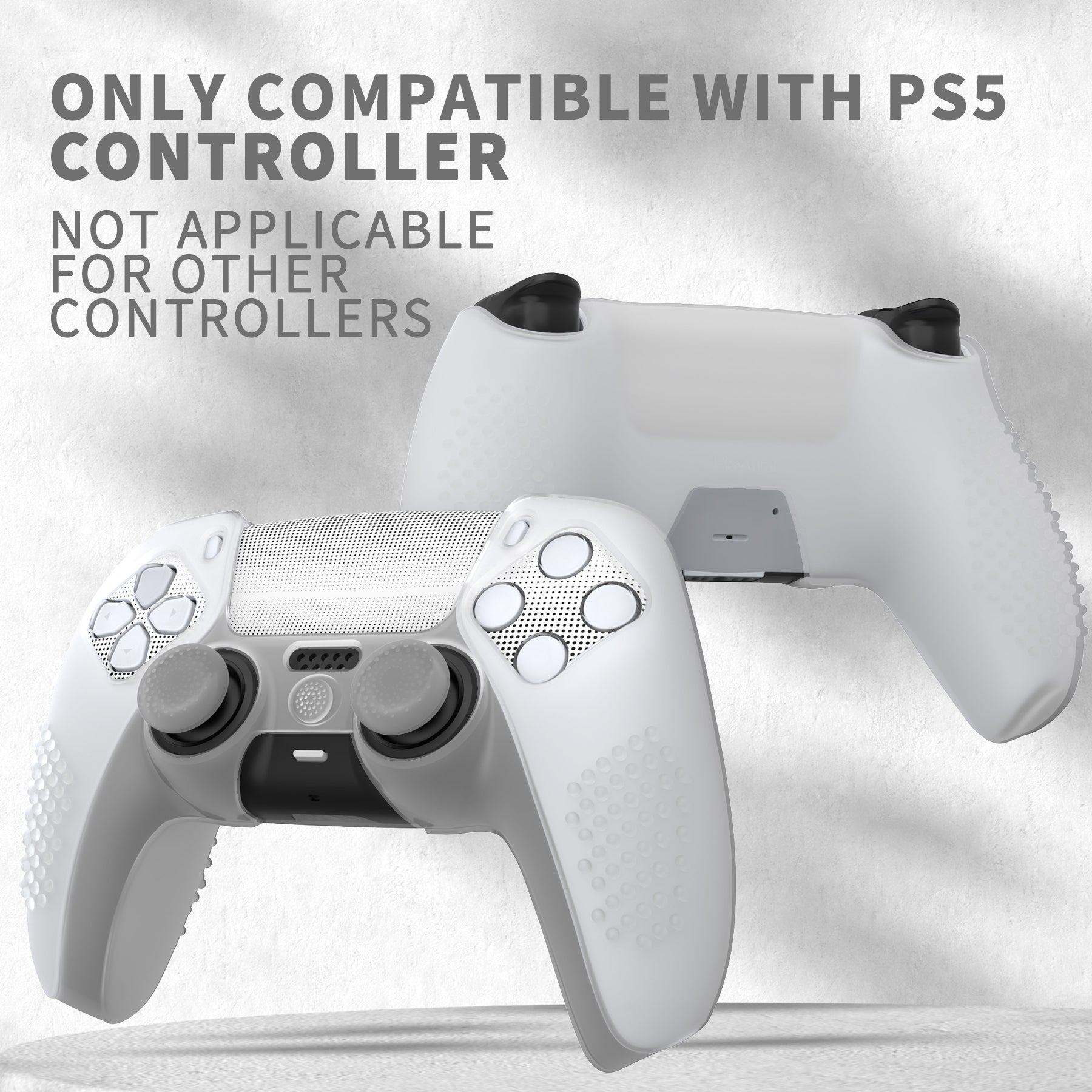 PlayVital Upgraded 3D Studded Edition Anti-Slip Silicone Cover Skin with 6 Thumb Grips & 2 Stickers for PS5 Controller, Compatible with Charging Dock - Clear White PlayVital