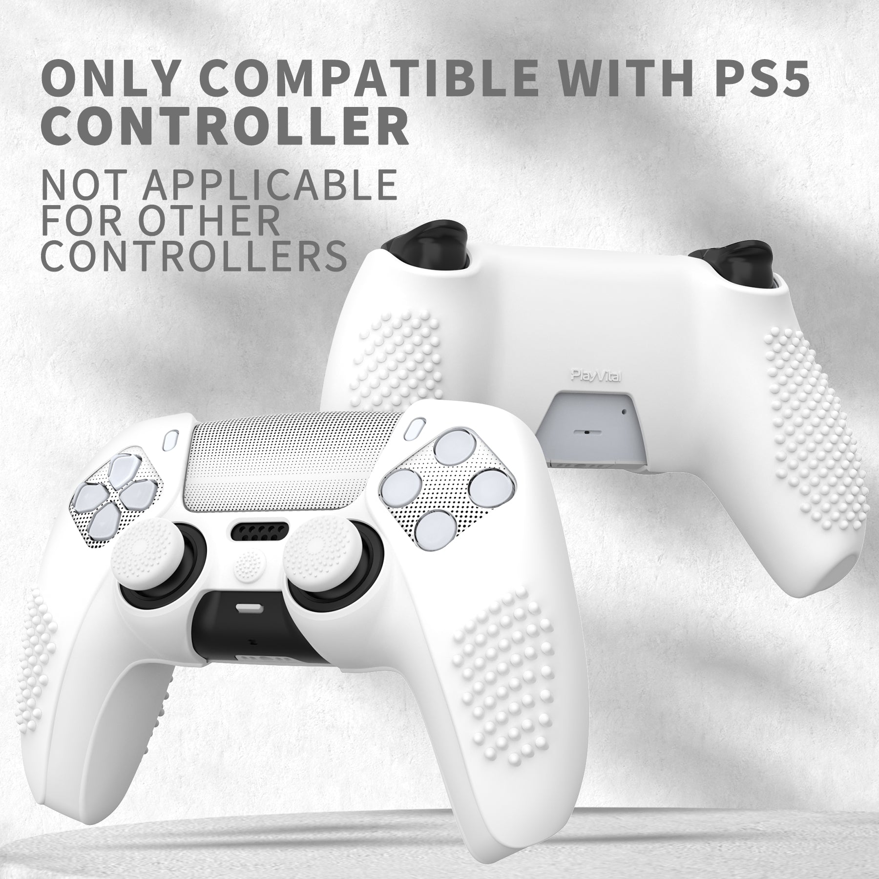 PlayVital Upgraded 3D Studded Edition Anti-Slip Silicone Cover Skin with 6 Thumb Grips & 2 Stickers for PS5 Controller, Compatible with Charging Dock - White PlayVital