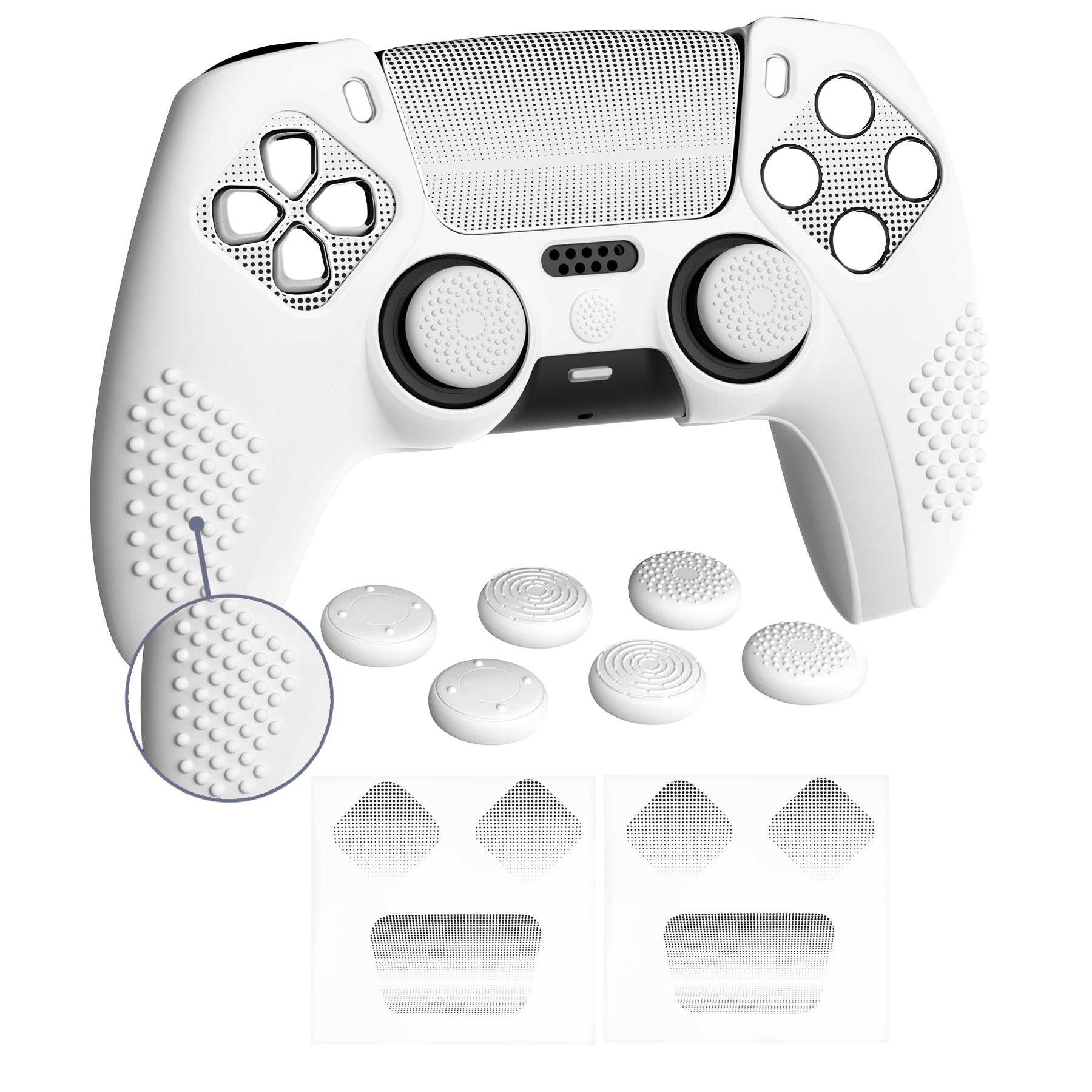 PlayVital Upgraded 3D Studded Edition Anti-Slip Silicone Cover Skin with 6 Thumb Grips & 2 Stickers for PS5 Controller, Compatible with Charging Dock - White PlayVital