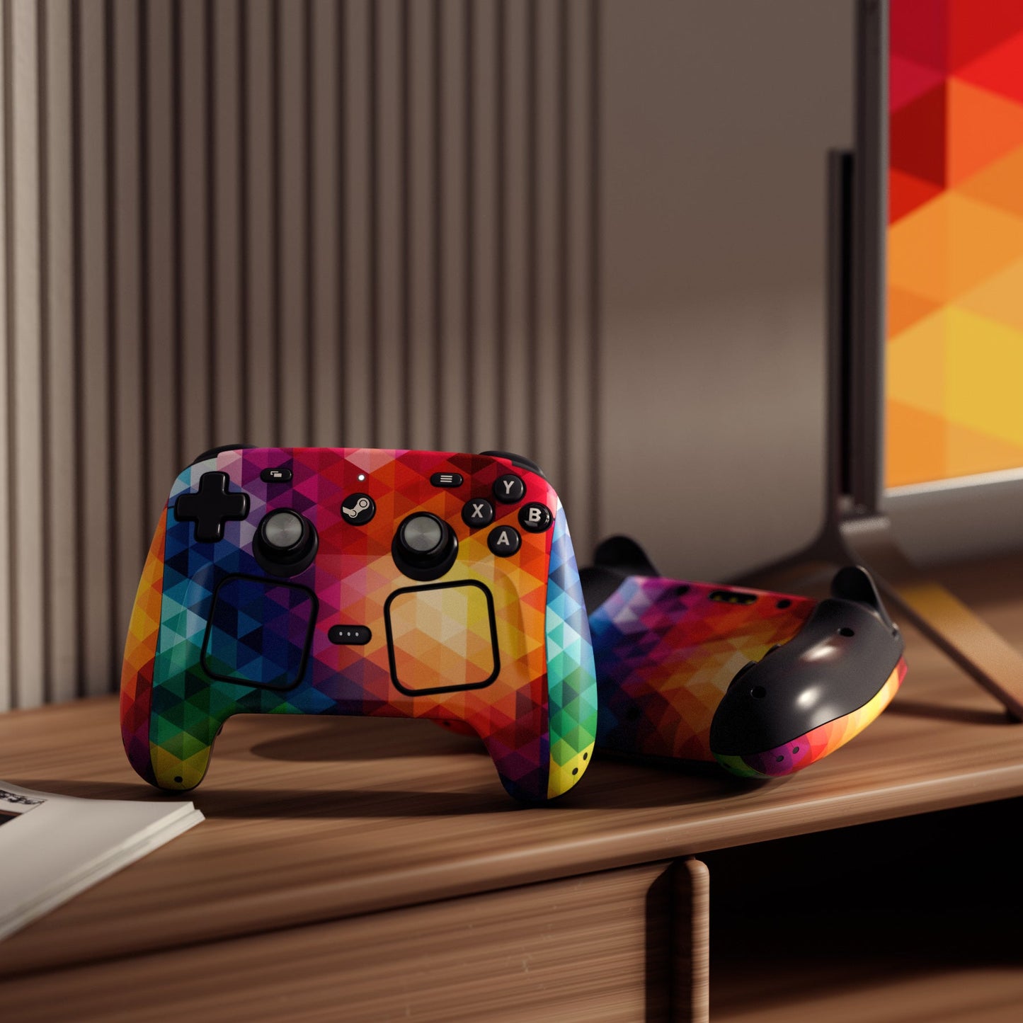 PlayVital for Steam Controller 2 Vinyl Skin (3-Pack), Scratch-Resistant, No-Residue Decal Stickers for Steam Controller Accessories – Colorful Triangle PlayVital
