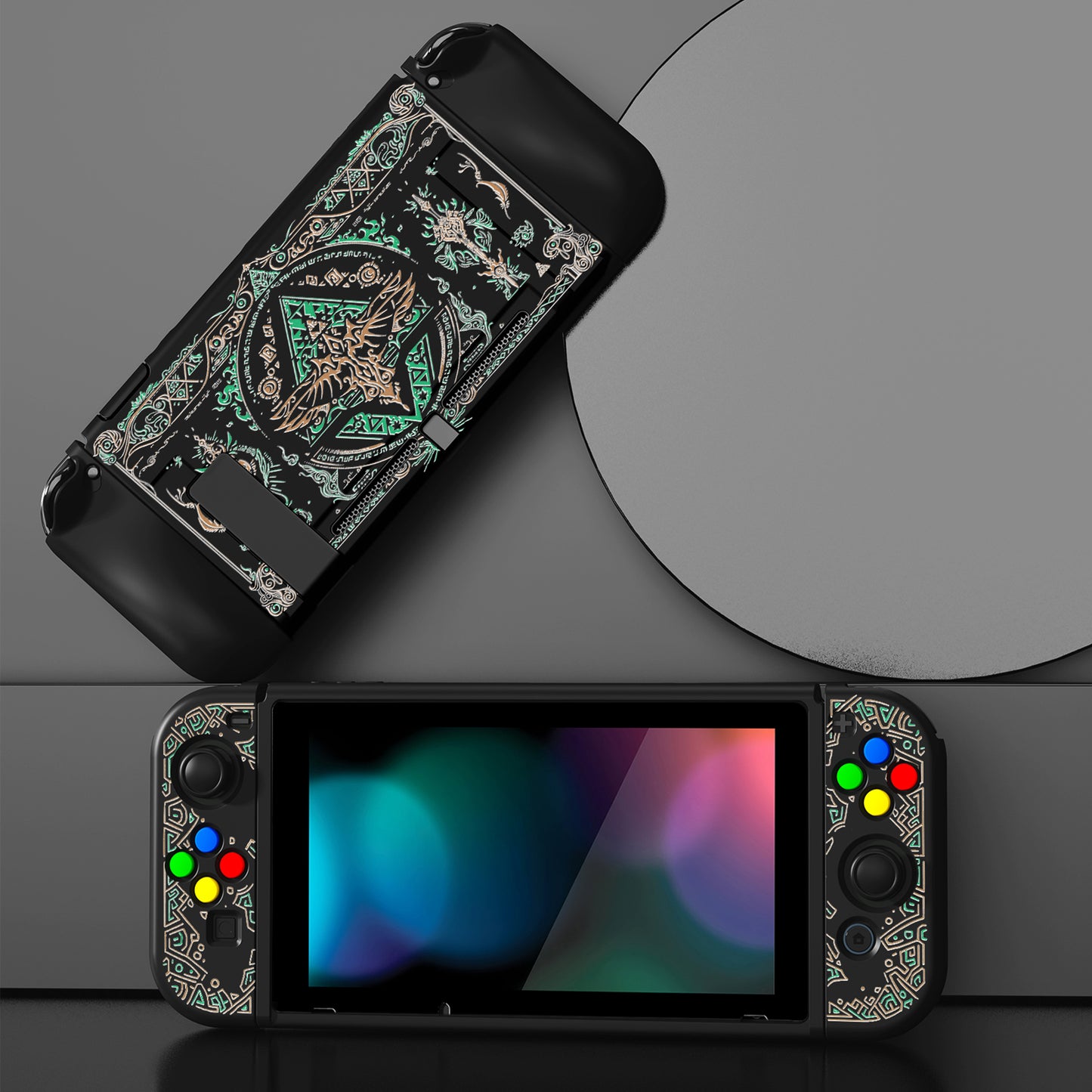 PlayVital ZealProtect Soft Protective Case for Nintendo Switch, Flexible Cover for Switch with Tempered Glass Screen Protector & Thumb Grips & ABXY Direction Button Caps - Totem of Kingdom - RNSYV6038 playvital